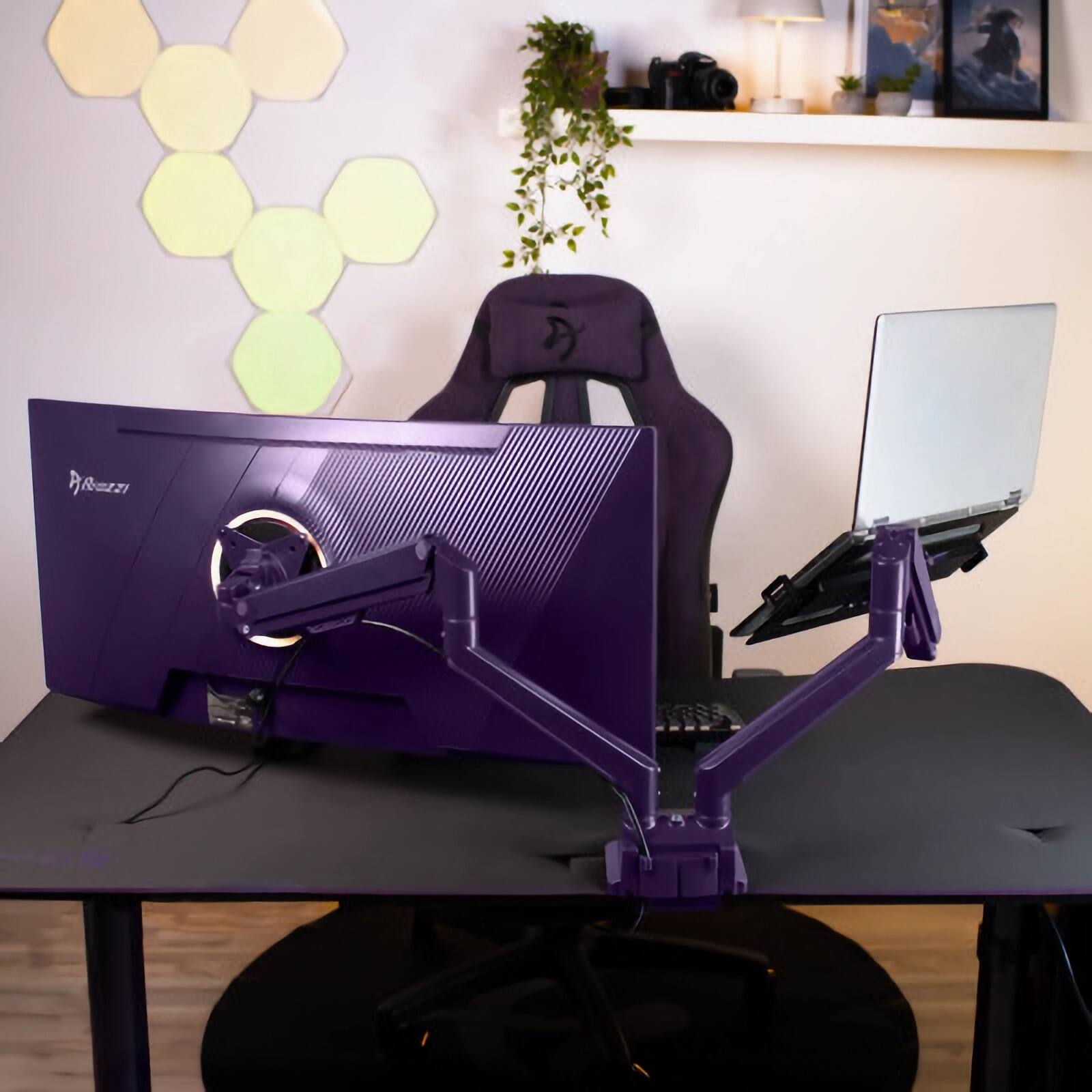 Alt View 1. Arozzi - Arozzi Alzare Neo Duo Gas Spring Dual Monitor Arm – Full Motion Dual Screen Desk Mount – Purple - Pure Purple.