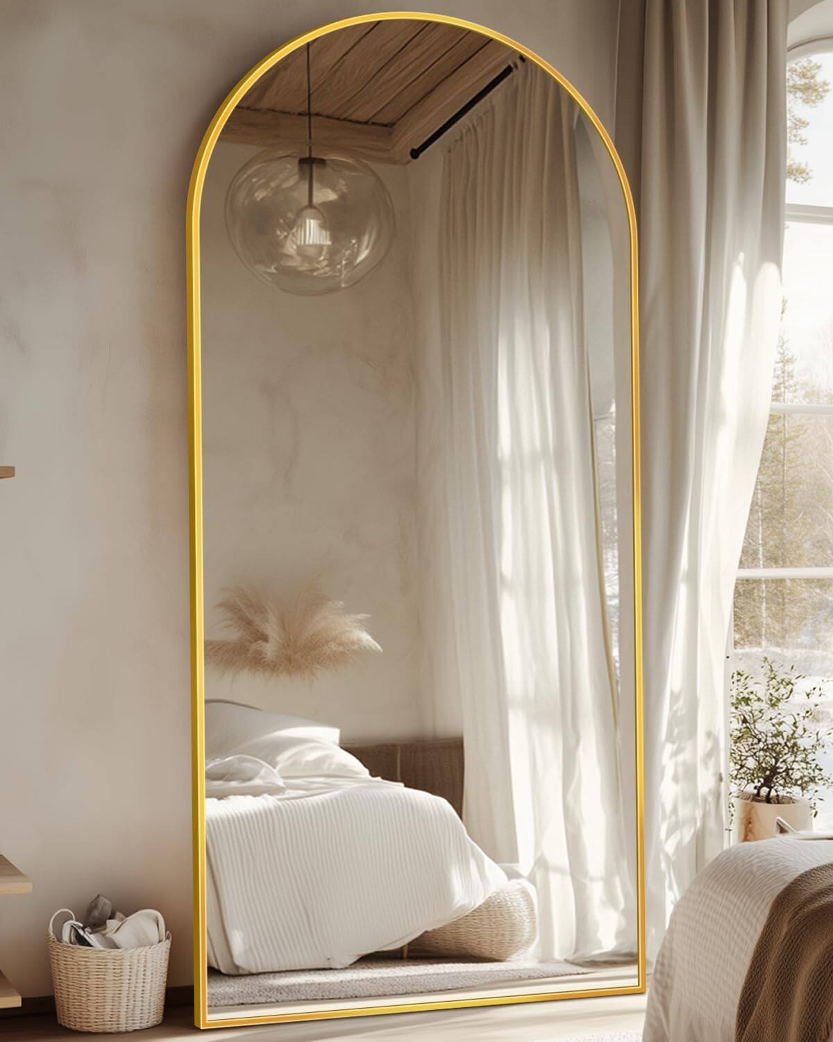 Alt View 1. Hanke - Arched Full Length Mirror Floor Freestanding Standing Body With Stand For Bedroom Hanging Mounted Living Room - Black 71"L x 28"W.