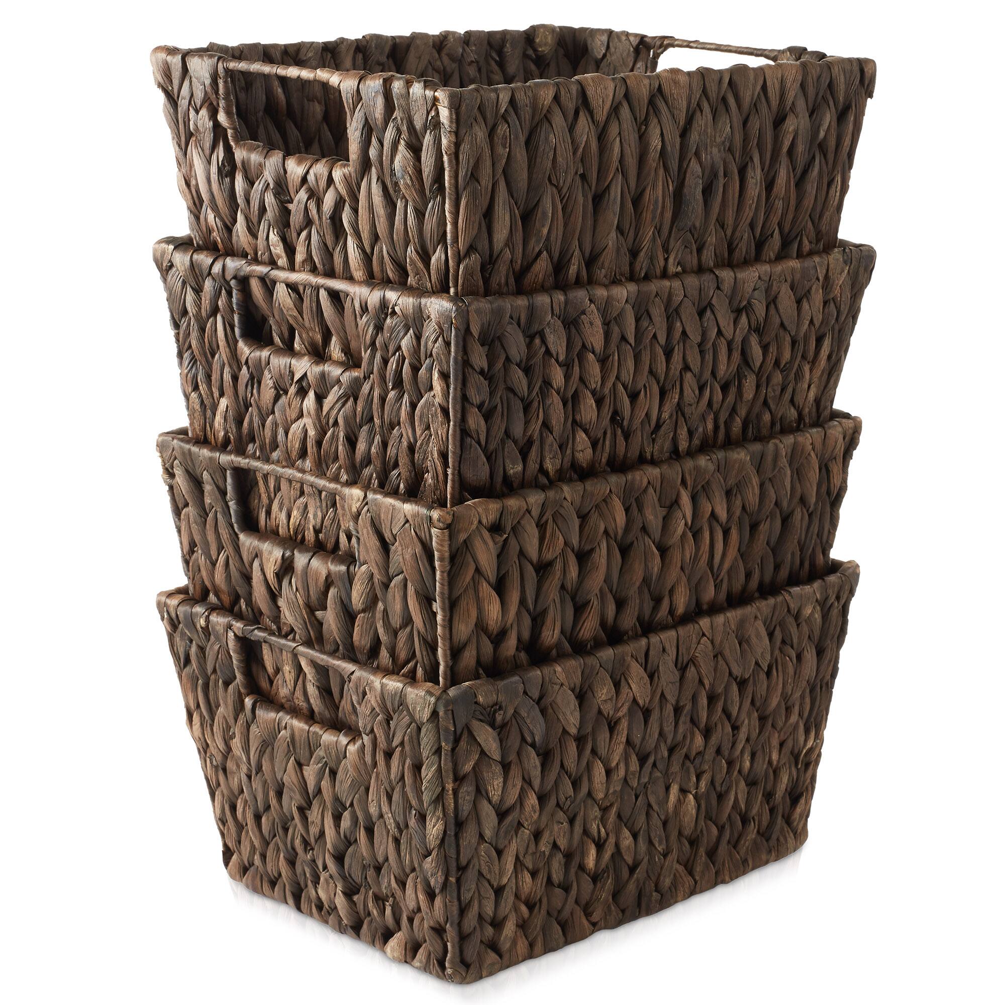 Alt View 1. Casafield - 4pk Hyacinth Seagrass Storage Baskets with Handles for Shelves - Espresso - Hyacinth.