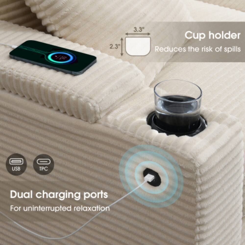 3R 2.3" 3.3" Cup holder Reduces the risk of spills USB PC Dual charging ports For uninterrupted relaxation