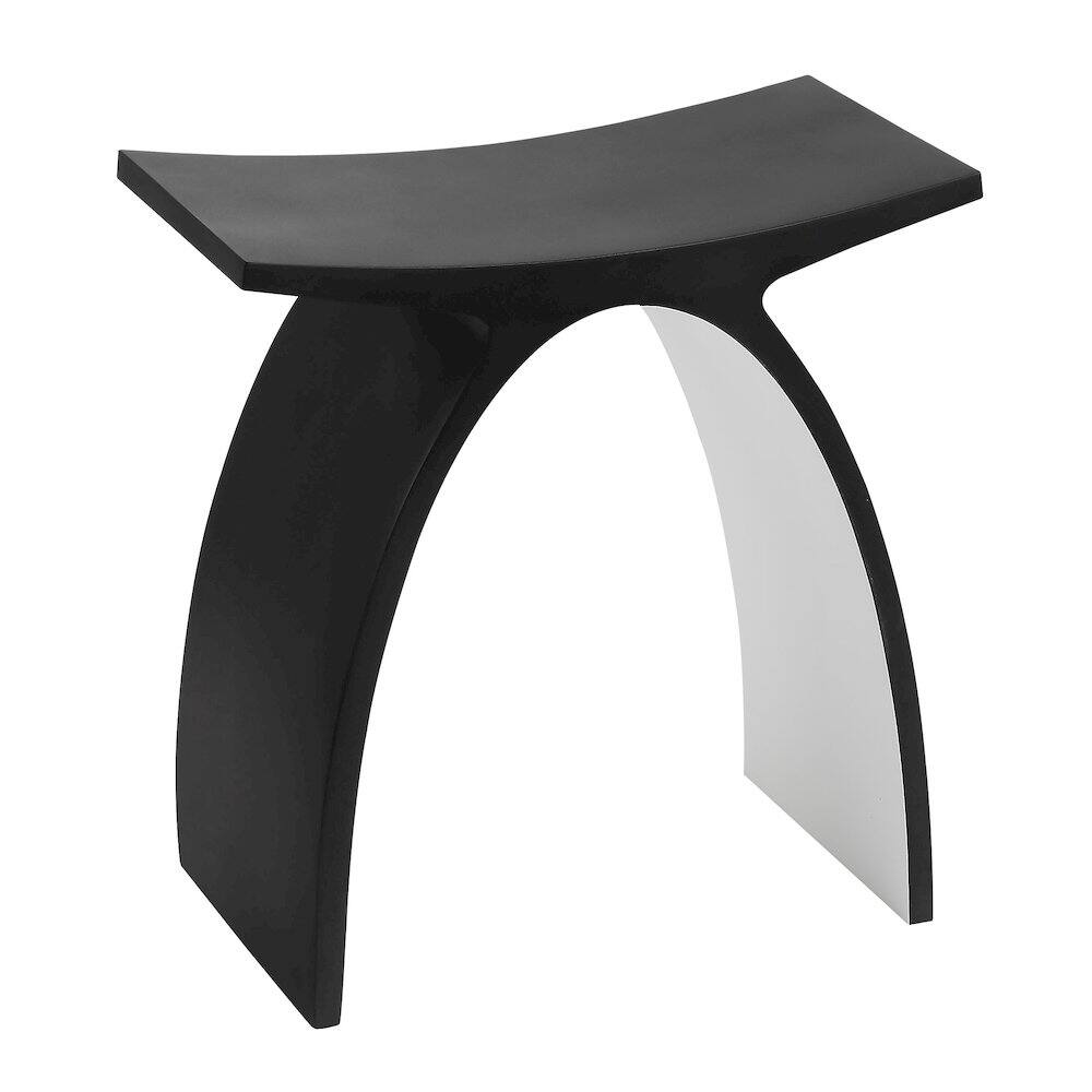 Front. Alfi - Black Matte Arched Solid Surface Resin Bathroom / Shower Stool - Black.
