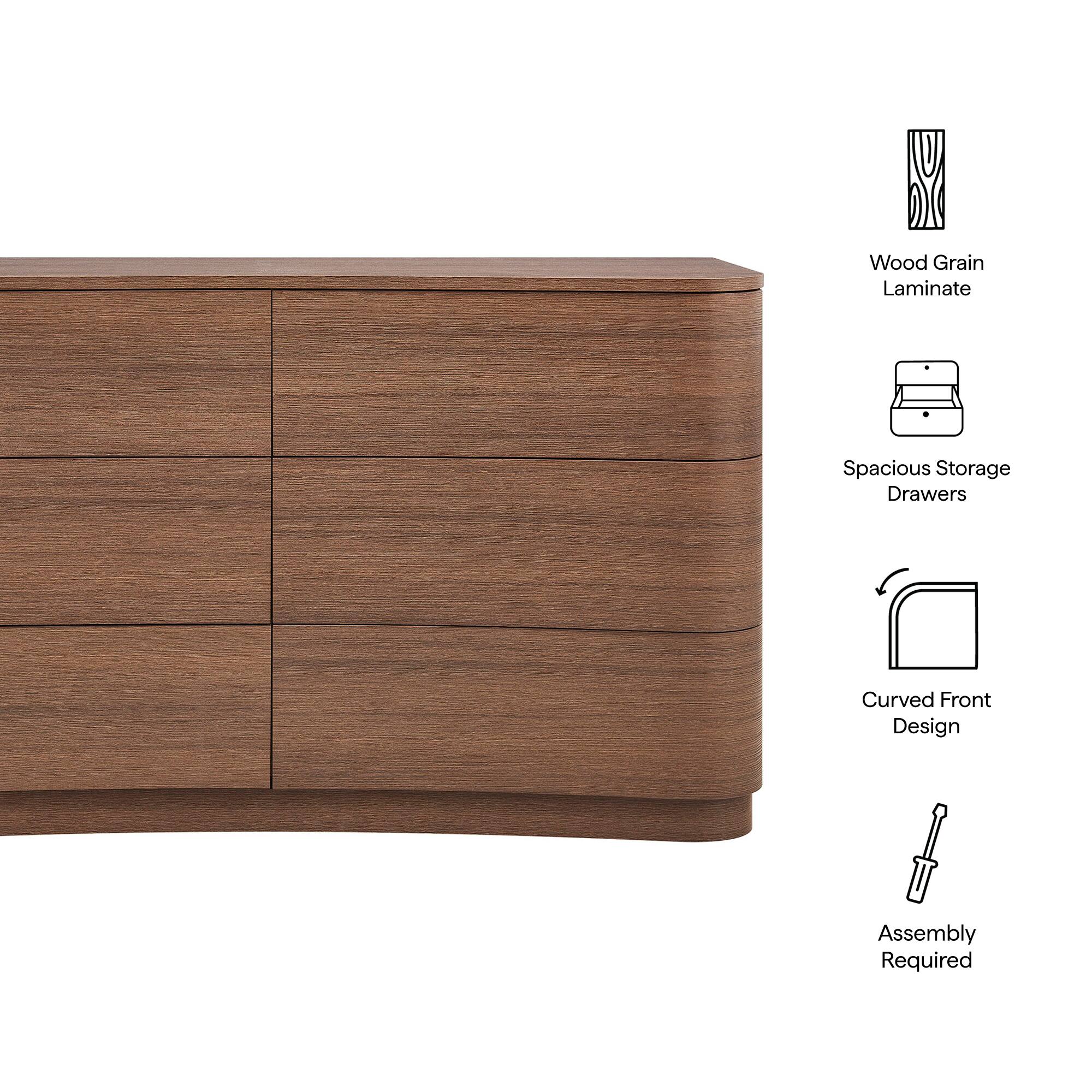 Wood Grain Laminate  
Spacious Storage Drawers  
Curved Front Design  
Assembly Required