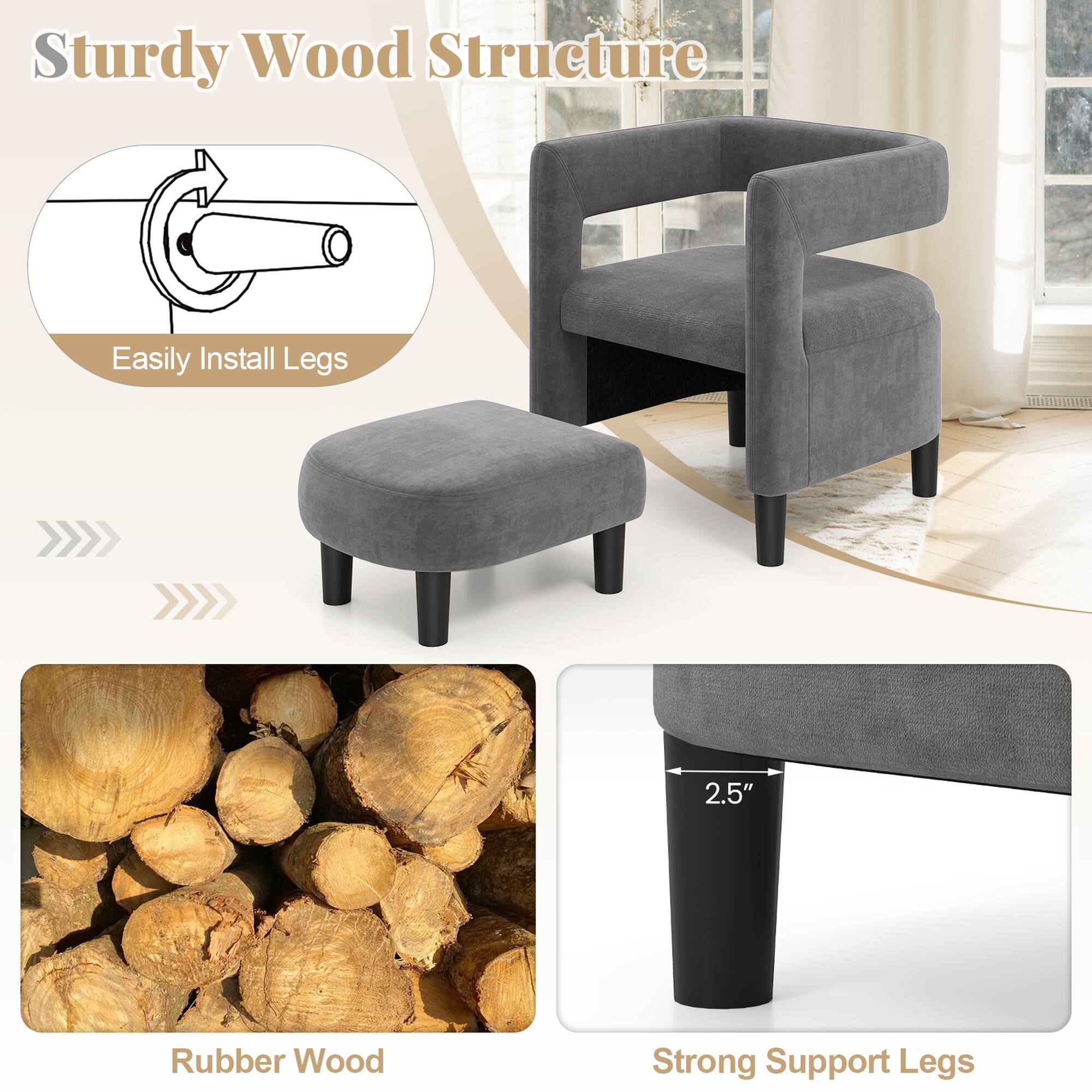 Sturdy Wood Structure

- Easily Install Legs
- Rubber Wood
- Strong Support Legs (2.5")