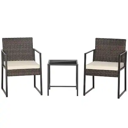 Front. Kadyn - 3 Pieces Modern Heavy Duty Patio Furniture Set, Outdoor Furniture Garden Conversation Sets with Coffee Table-Black - White.