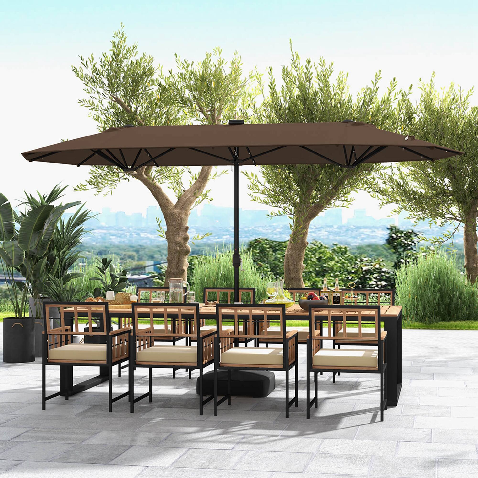 Alt View 4. Costway - Costway 13FT Double-sided Patio Umbrella with Solar Lights Crank Handle Umbrella Base - Tan.