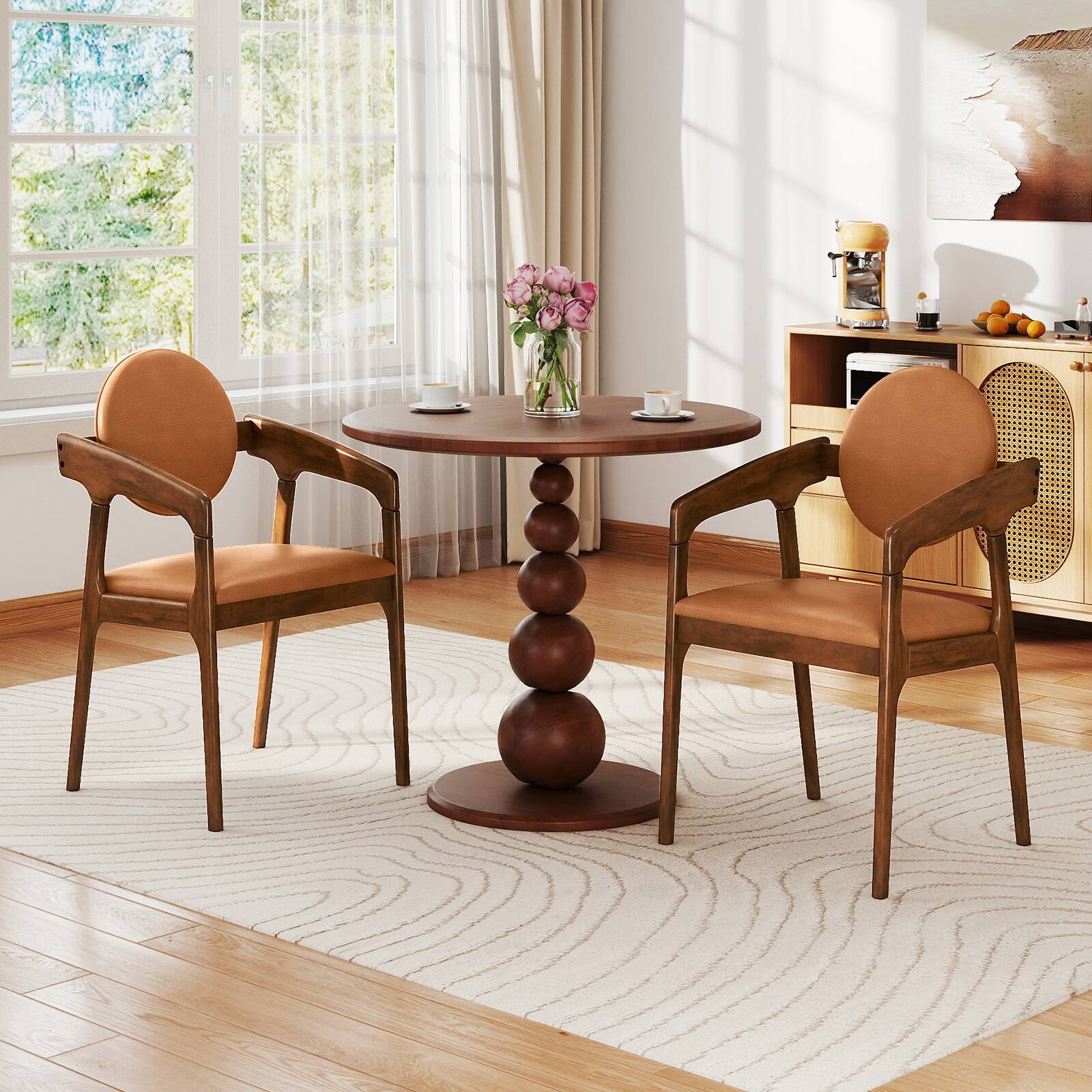 Alt View 7. Gymax - Gymax Wooden Dining Chair Set of 2 w/Rubber Wood Frame Padded Seat & Back Armrests - Brown.