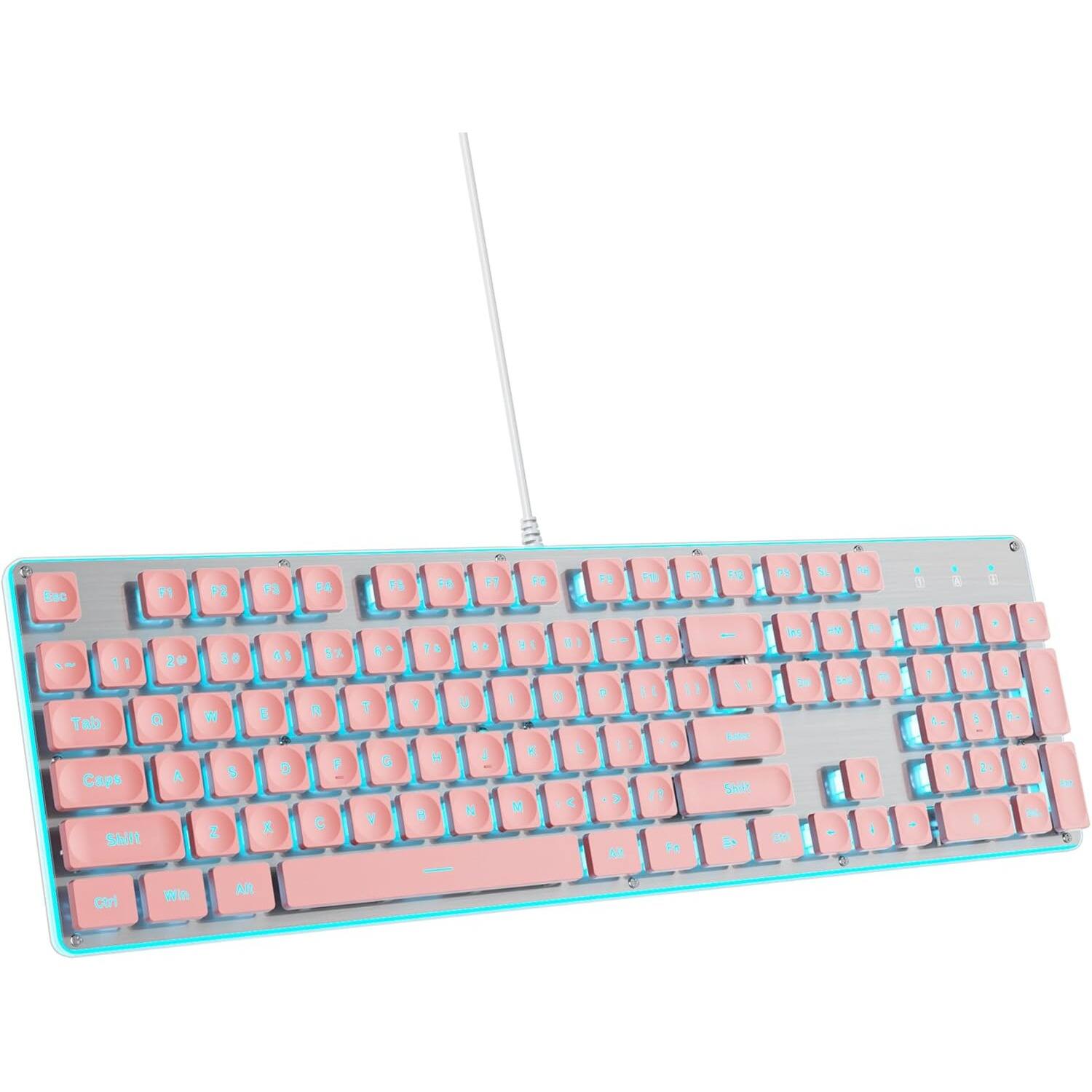 PARKER SLATER - 104-key retro punk keyboard with square keycaps, blue backlight, silent membrane keys, and wired USB connection - Pink