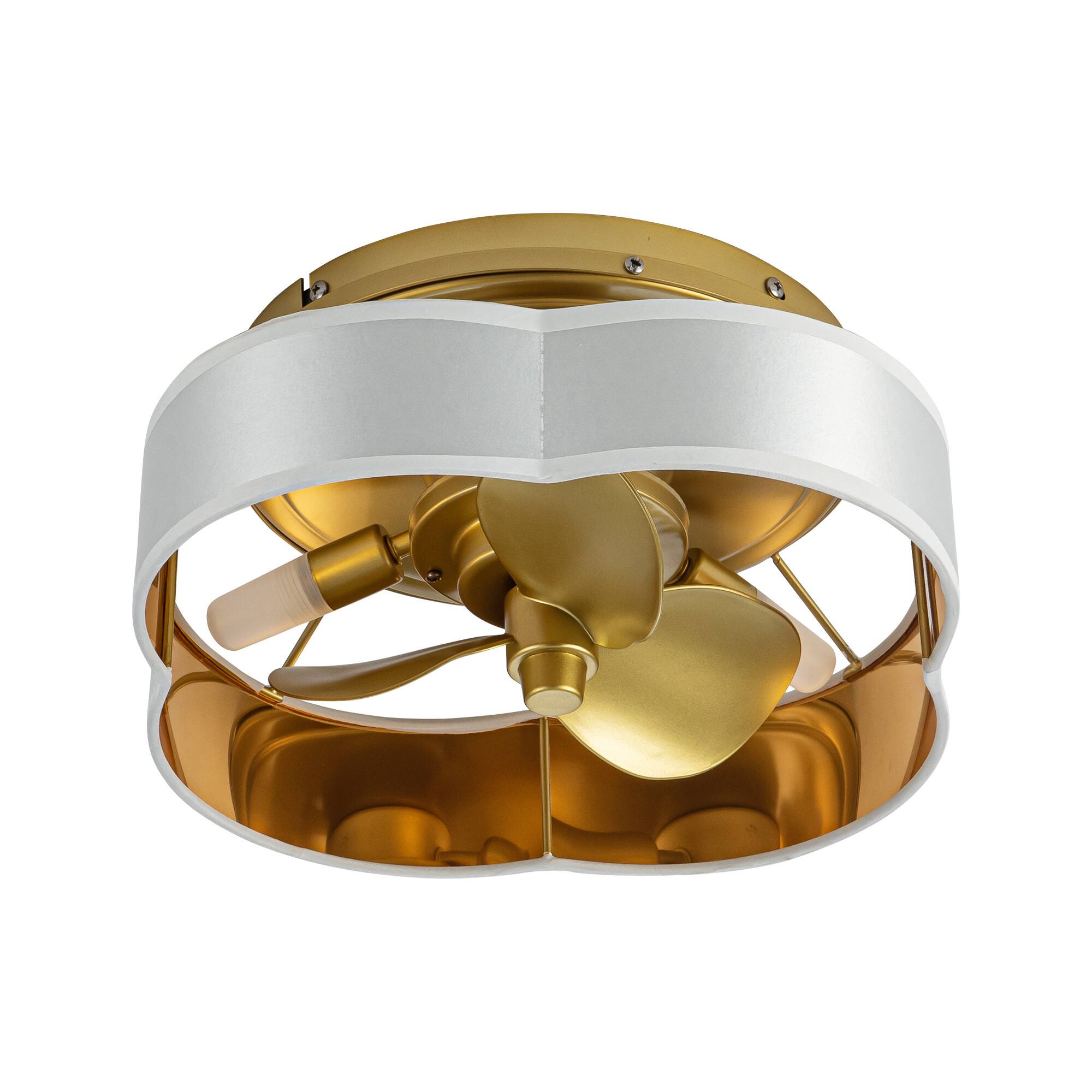 Alt View 1. Parrot Uncle - 13" Gold Flush Mount Ceiling Fan with LED Light and Remote - Gold.