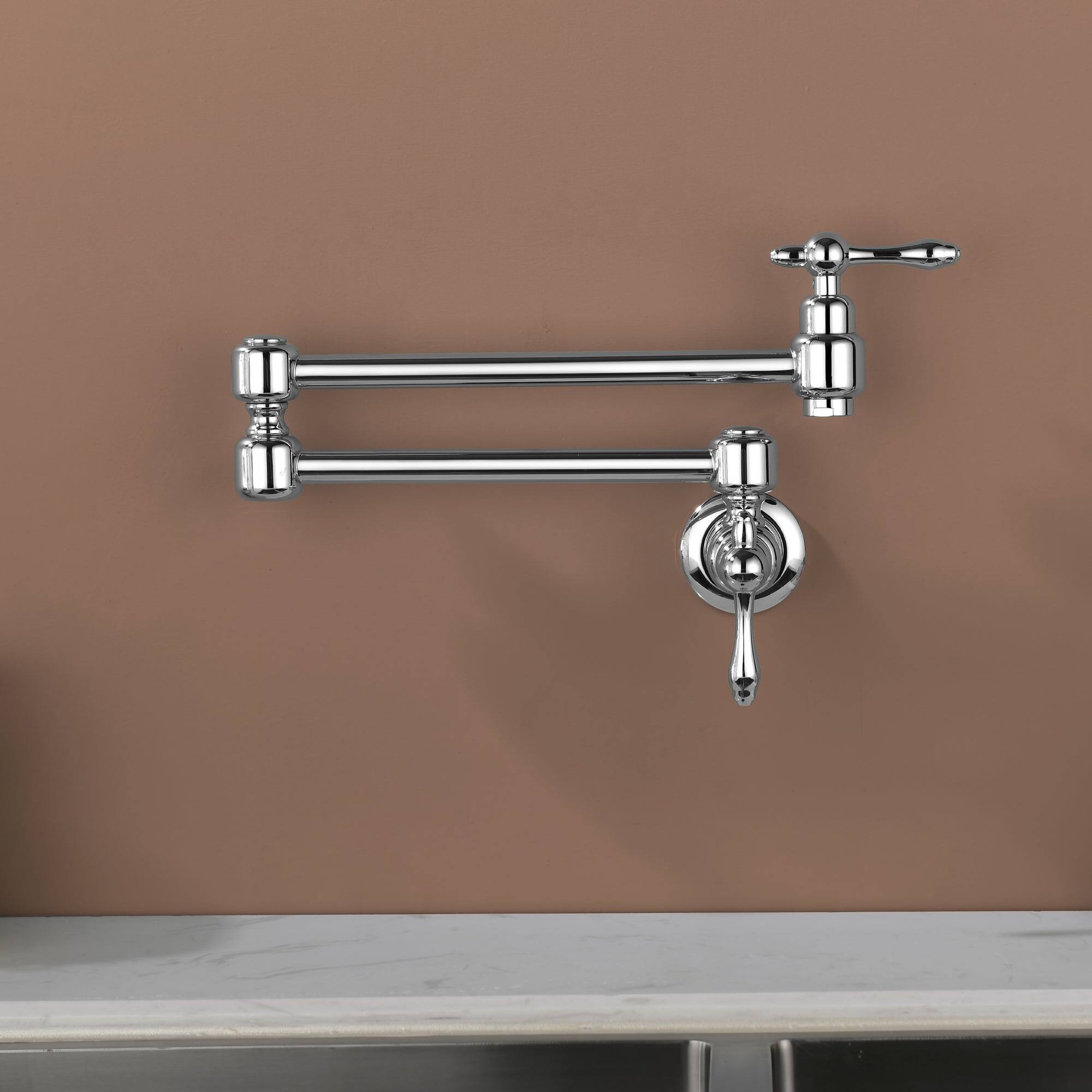 Angle. Boyel Living - Chrome Plated Wall Mounted Double Handle Pot Filler 1.8 GPM with Ceramic Cartridge and Mounting Hardware - Chrome.