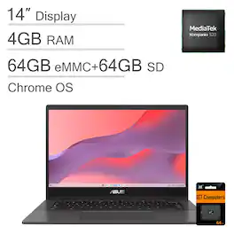 ASUS - Chromebook CM1402 14" FHD Laptop - MediaTek 8 cores Processor with 4GB Memory - 128GB Storage - Chrome OS - Gravity Gray