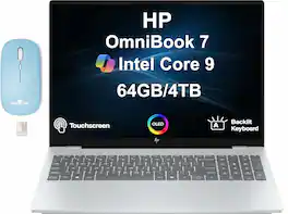 HP - Upgraded - OmniBook 7 Laptop 16.0 2048x1280 Display (Core 9 270H, 64GB, 4TB SSD, Win 11 Pro) w/Dockztorm Wireless Mouse - Glacier Silver