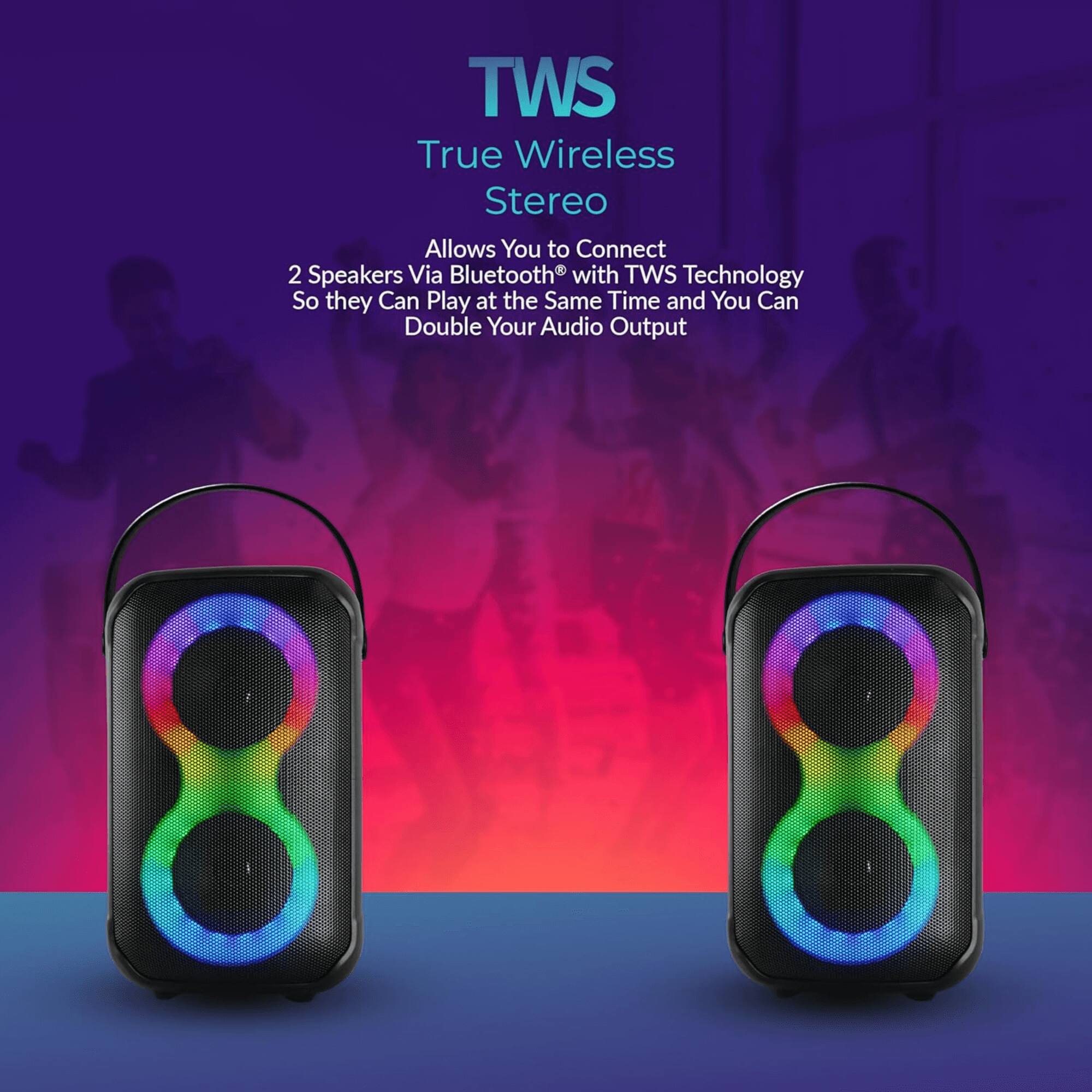 TWS  
True Wireless Stereo  

Allows You to Connect 2 Speakers Via Bluetooth with TWS Technology So they Can Play at the Same Time and You Can Double Your Audio Output