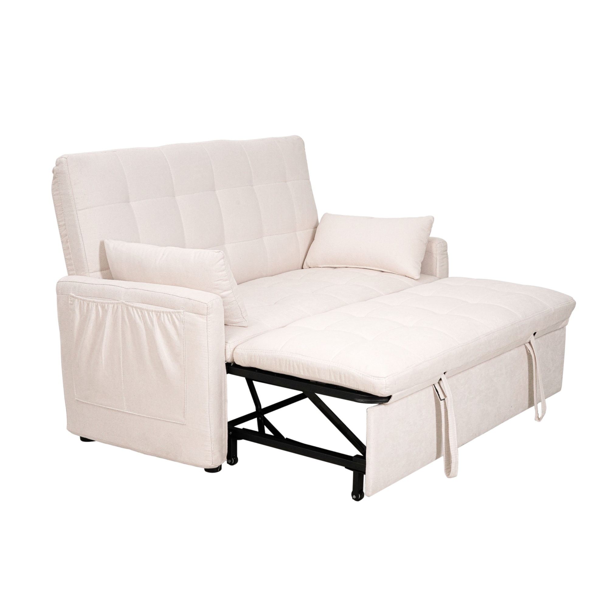 Alt View 4. GOODSILO - Extra-Large 61-Inch Convertible Fabric Sofa Bed With Storage, Adjustable Backrest, And Reinforced Frame - Beige.