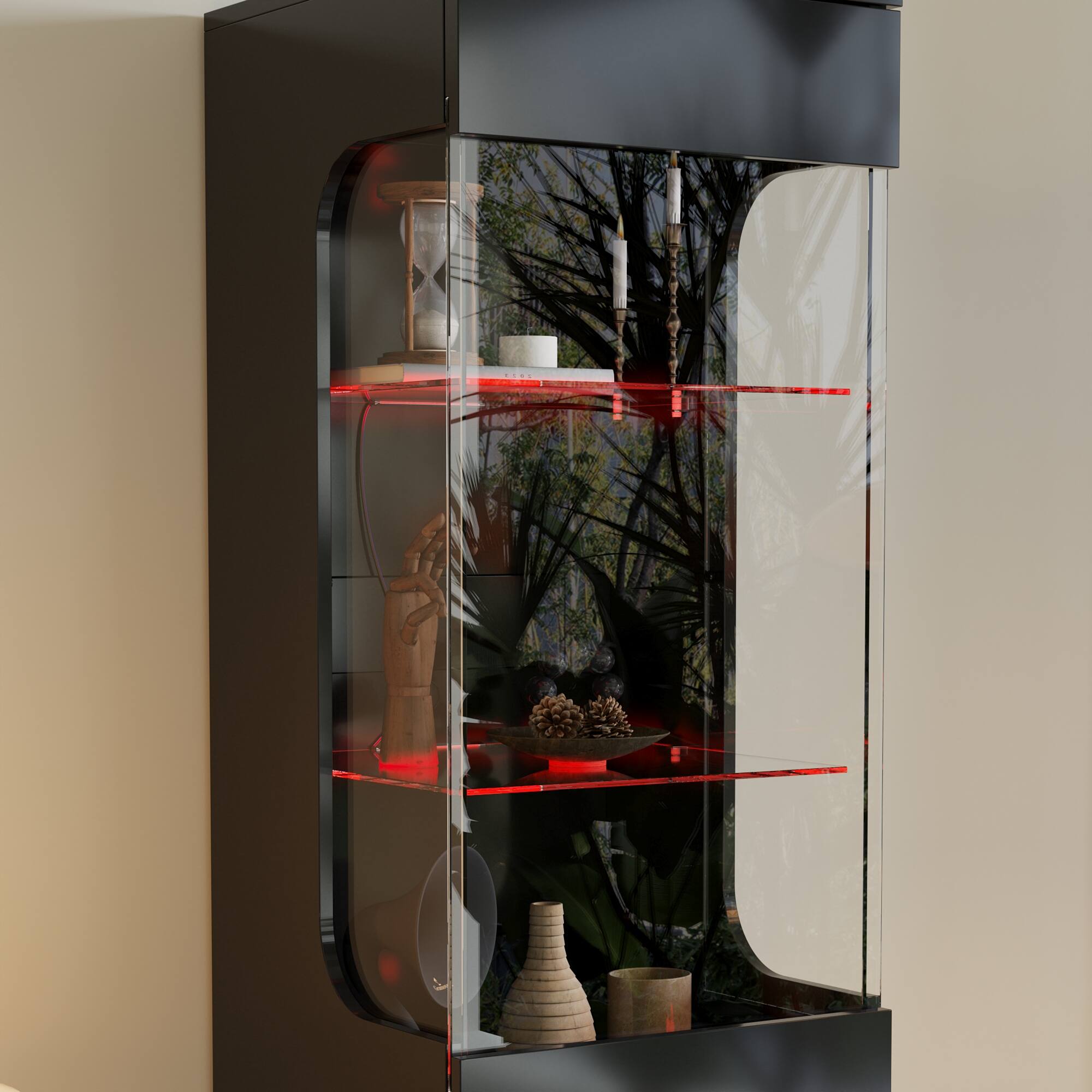 Alt View 4. Famapy - Famapy Display Storage Cabinet - Color - changing LED Lights & Adjustable Shelves for Home Decor - Black.