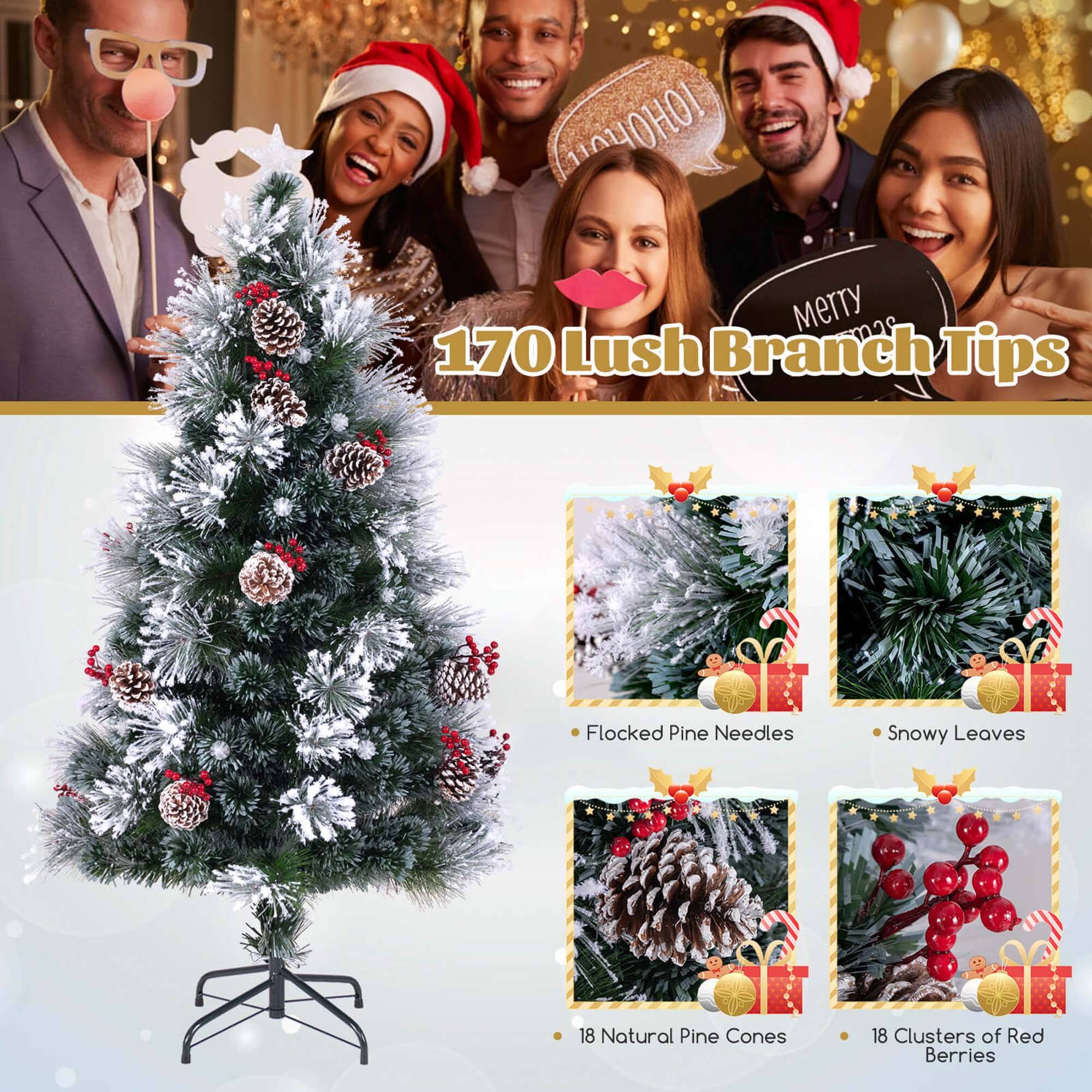 y O! Merry 170 Lush Branch Tips Flocked Pine Needles Snowy Leaves 18 Natural Pine Cones 18 Clusters of Red Berries