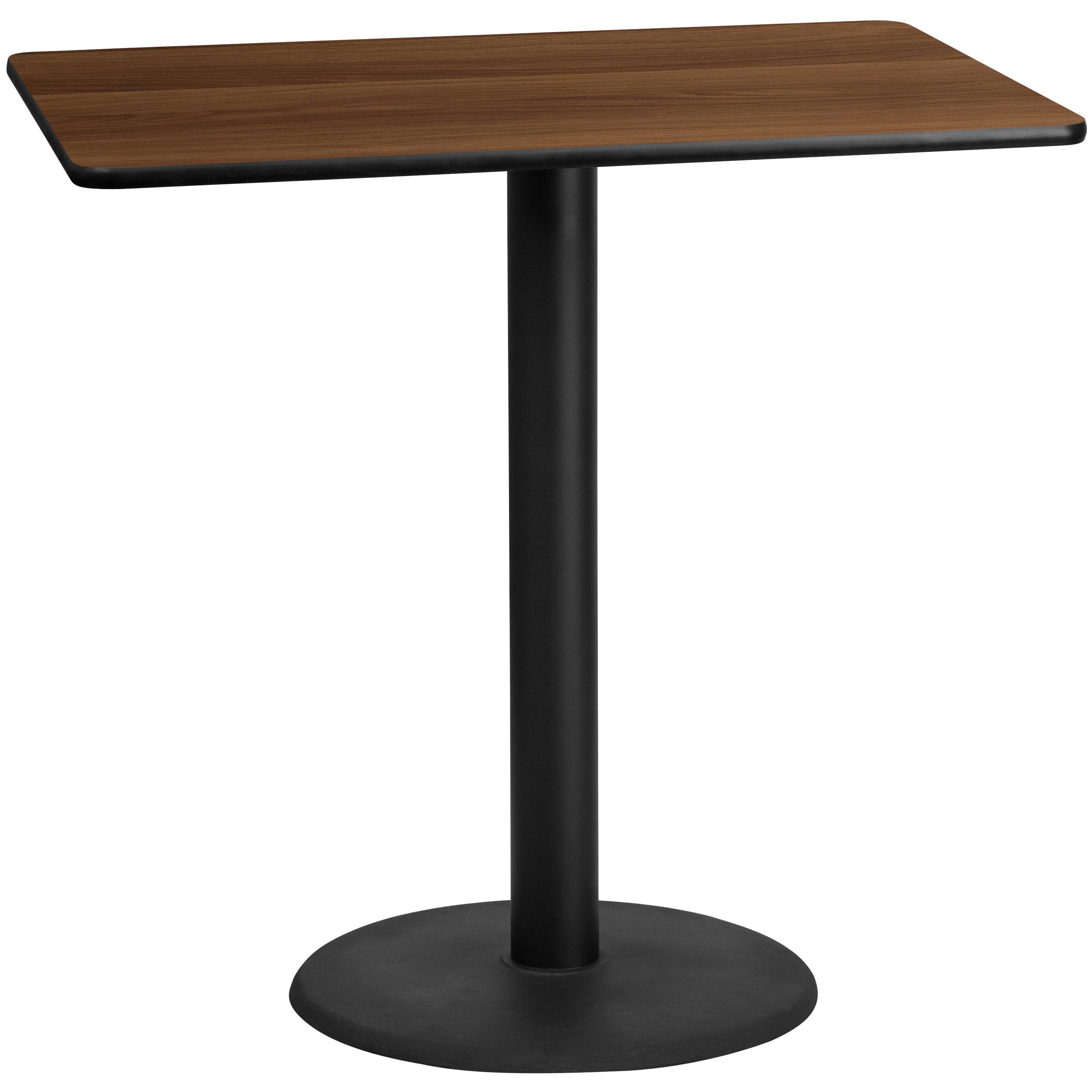 Front. Emma + Oliver - 30"x48" Rectangular Laminate Bar Table with 24" Round Base - Walnut.