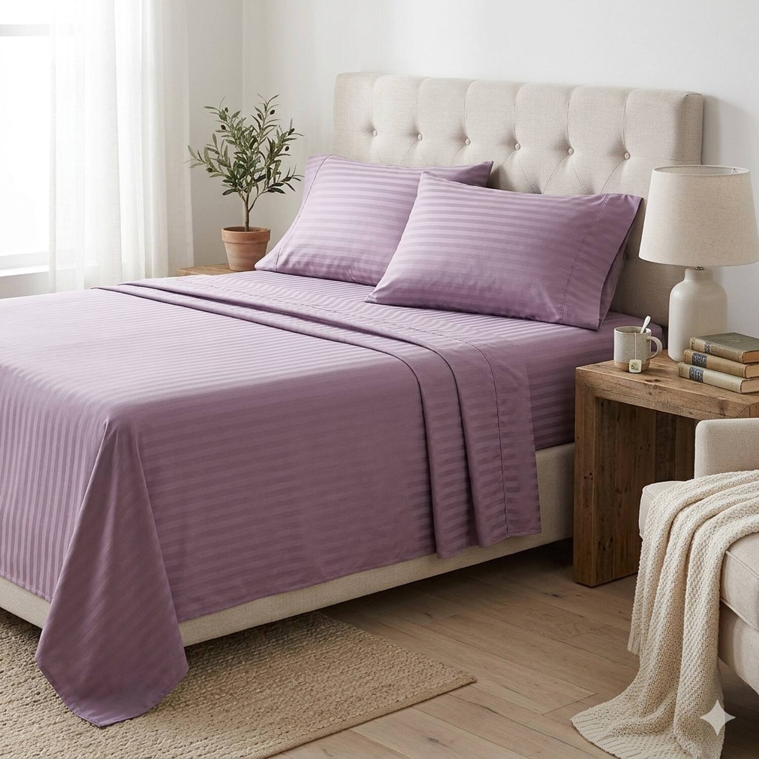 Alt View 2. Plazatex - Plazatex 1800 Embossed  Stripe Premium All Season Bed Sheet Set Queen Plum - Plum.