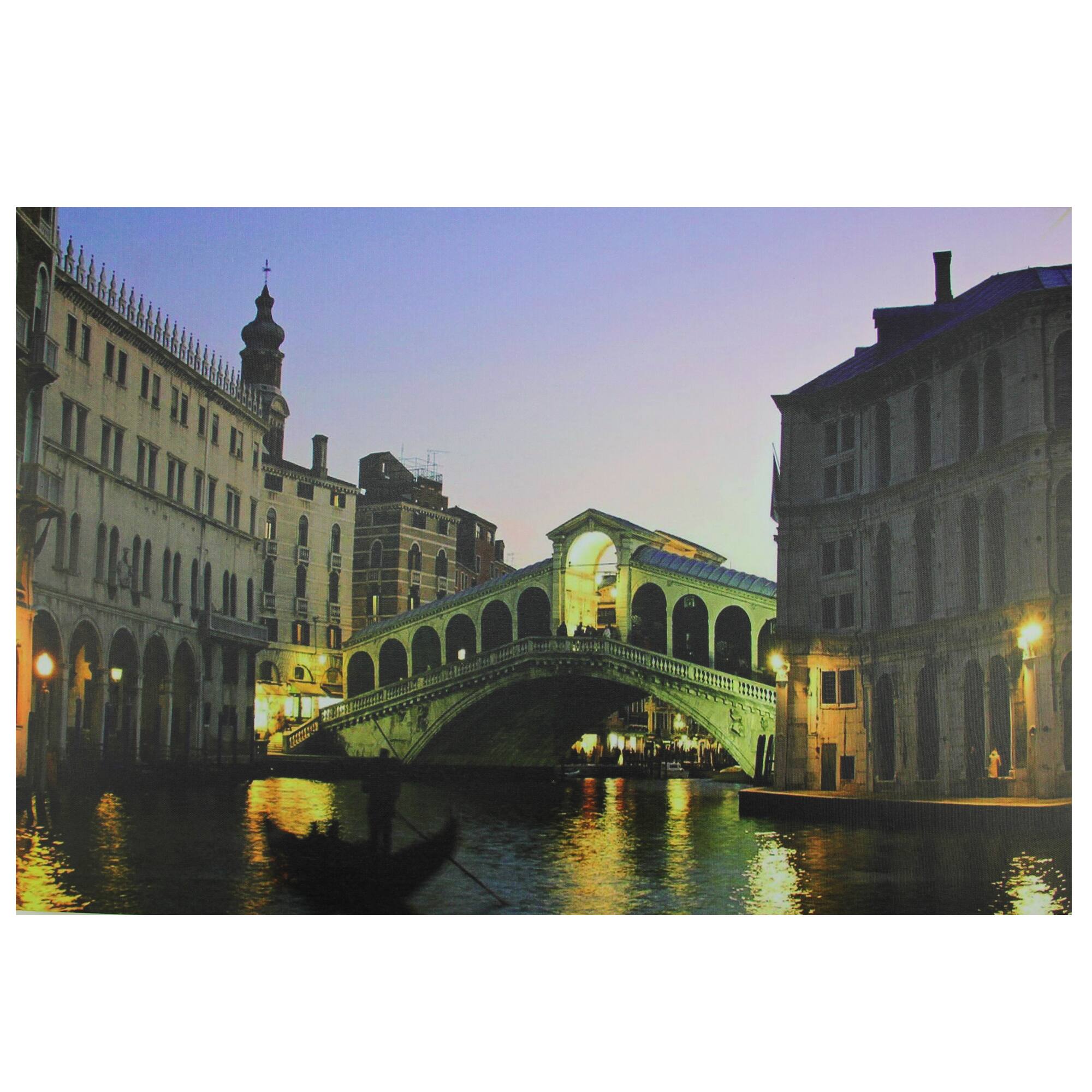 Front. Northlight - LED Lighted Venice, Italy Grand Canal Canvas Wall Art 15.75" x 23.5" - Gray.