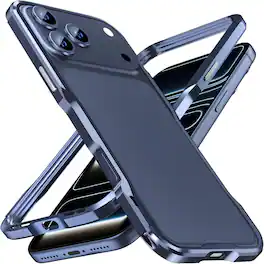 Dteck - Metal Bumper Case for iPhone 18 Pro Max, Slim Backless Alloy Frame Cover with Screws - Darkblue