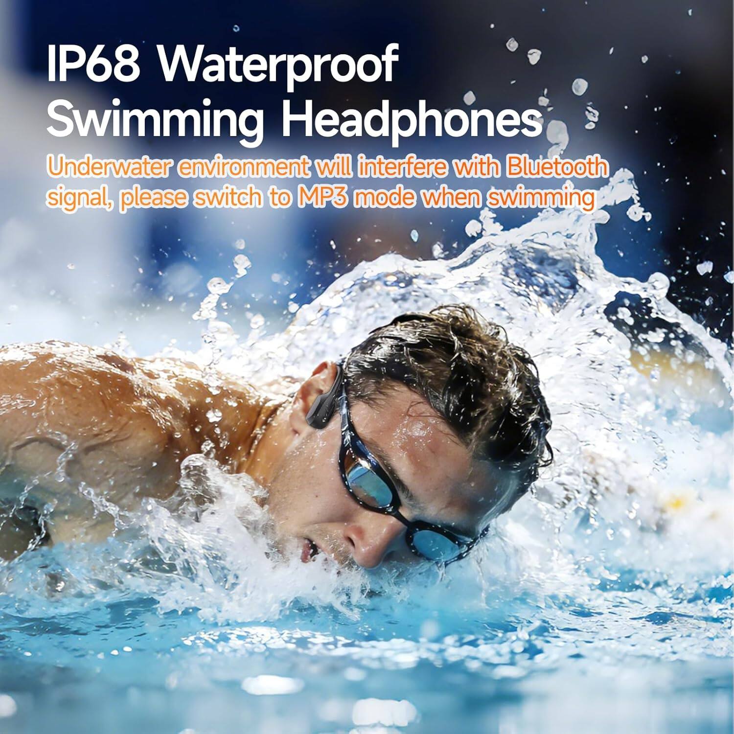 IP68 Waterproof Swimming Headphones

Underwater environment will interfere with Bluetooth signal, please switch to MP3 mode when swimming