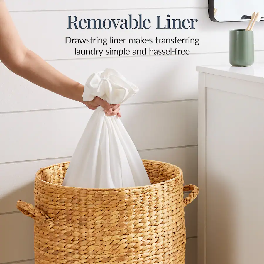 Draw Stringliner Best Choice Products Round Laundry Hamper w/ Lid, Handwoven Laundry ...