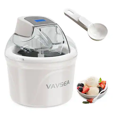 Front. VAVSEA - 1.5 Qt Ice Cream Maker with Scoop, Ice Cream Machine with LCD Digital Display & Timer, Double-Insulated Freezer Bowl, So - white.