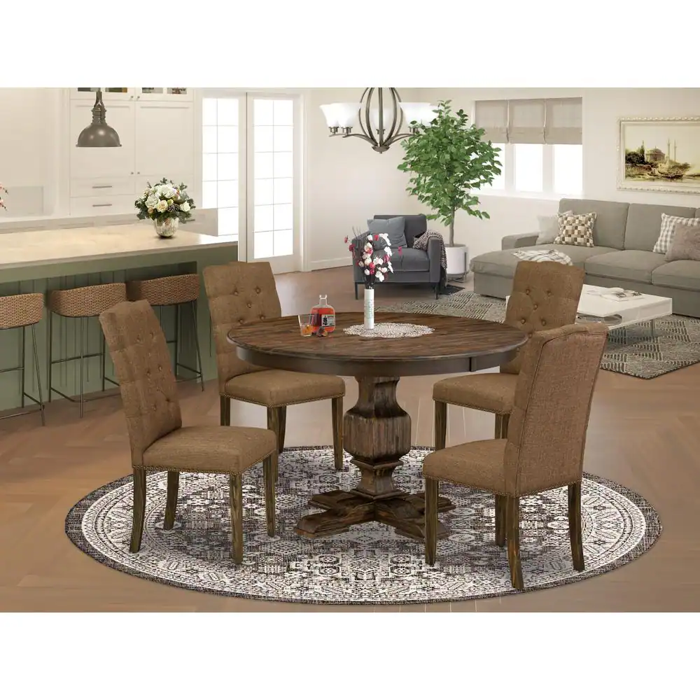 Angle. East West Furniture - East West Furniture 5 Piece Dining Set Contains a Modern Dining Table and 4 Brown Linen Fabric Dining Chairs with - Multi-Color.