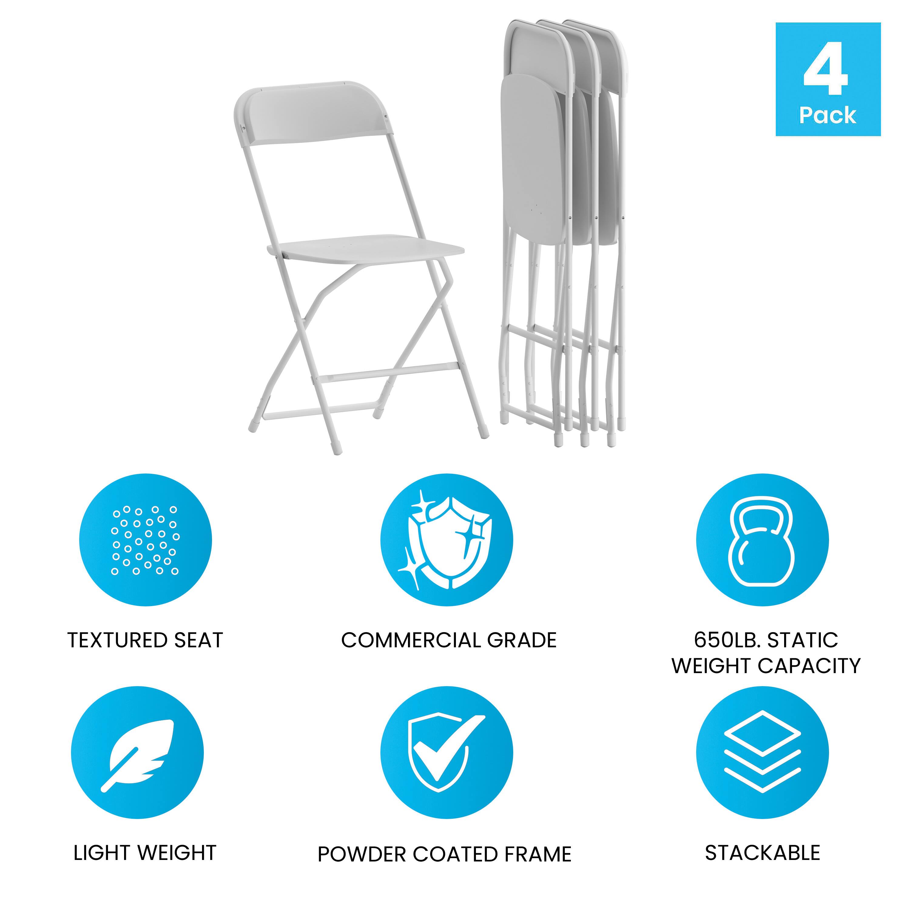 4 Pack  
TEXTURED SEAT  
COMMERCIAL GRADE  
650LB. STATIC WEIGHT CAPACITY  
LIGHT WEIGHT  
POWDER COATED FRAME  
STACKABLE