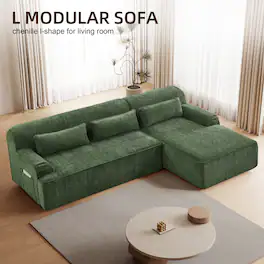 Aukfa - Chenille L-Shape Sectional Sofa-Minimalist, Sleeper Couch for Living Room, Apartment, Reception-No Assembly - Green