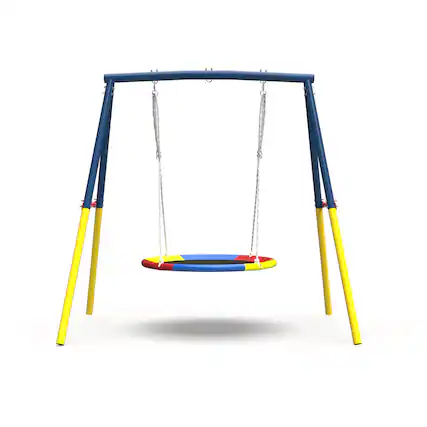 Front. Siljoy - Flying Saucer Swing Set, 440lb A‑Frame Metal Stand, Full Steel, for Backyard, Playground, Outdoor - Blue.