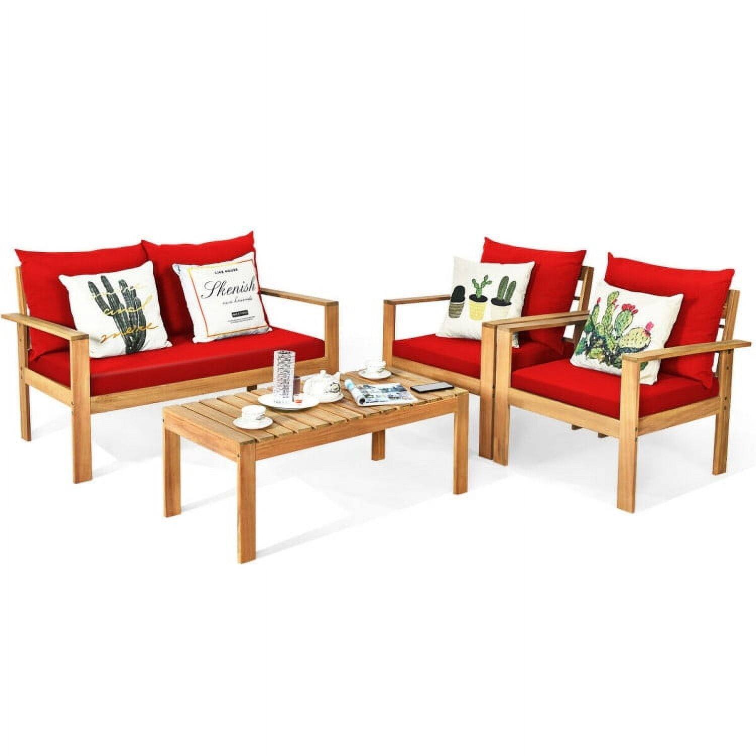 Left. Kadyn - 4 Pieces Patio Solid Wood Furniture Set with Includes Coffee Table and Ottoman, Outdoor Furniture Set with Wood Frame - Red.