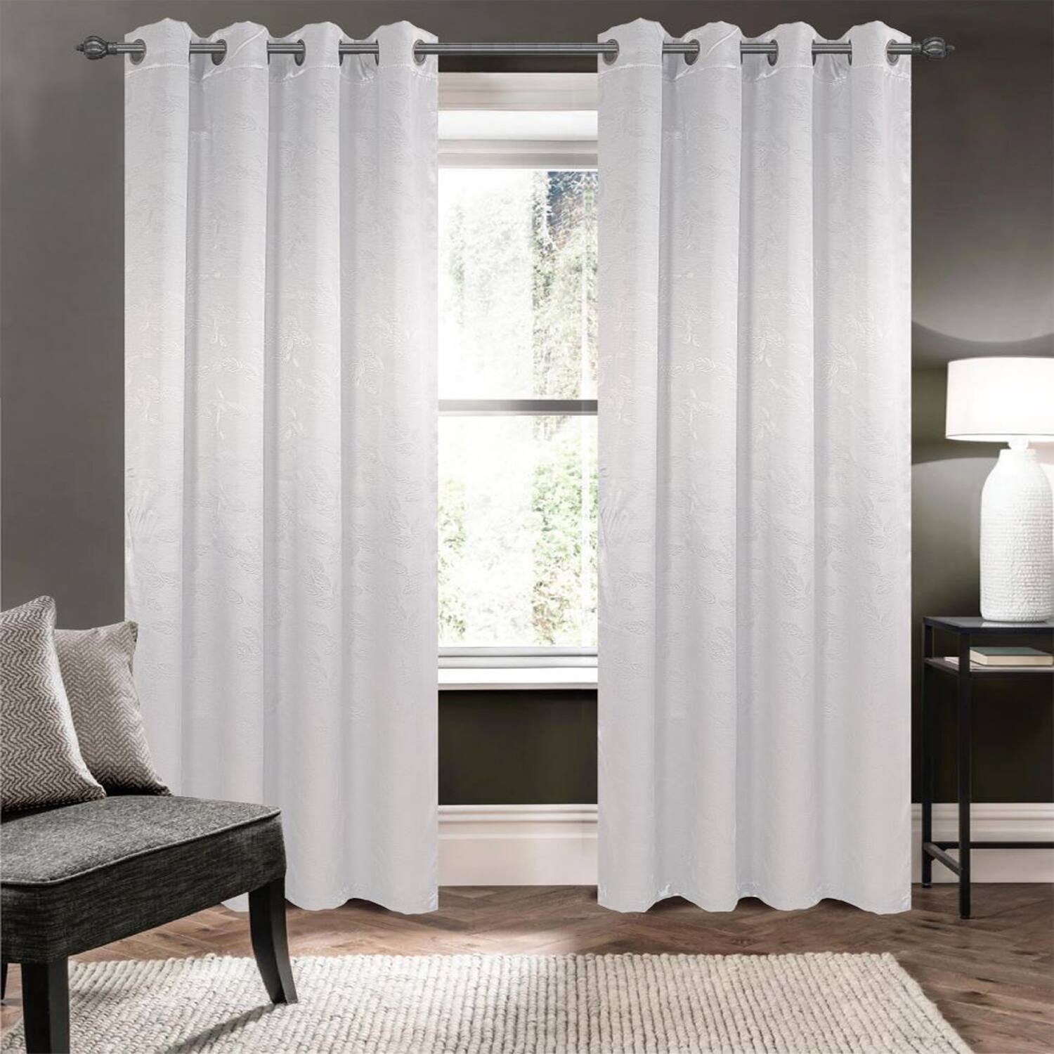 Angle. Olivia Gray - Olivia Gray 100% Polyester 200 GSM Arlo Embossed Blackout Grommet Curtain Panel 54" x 90" White - White.