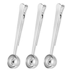 Front. Unique Bargains - 3pcs Coffee Scoop with Clip, Stainless Steel Scoop and Bag Clip for Measuring Coffee Tea Milk Powder Spices - Silver.