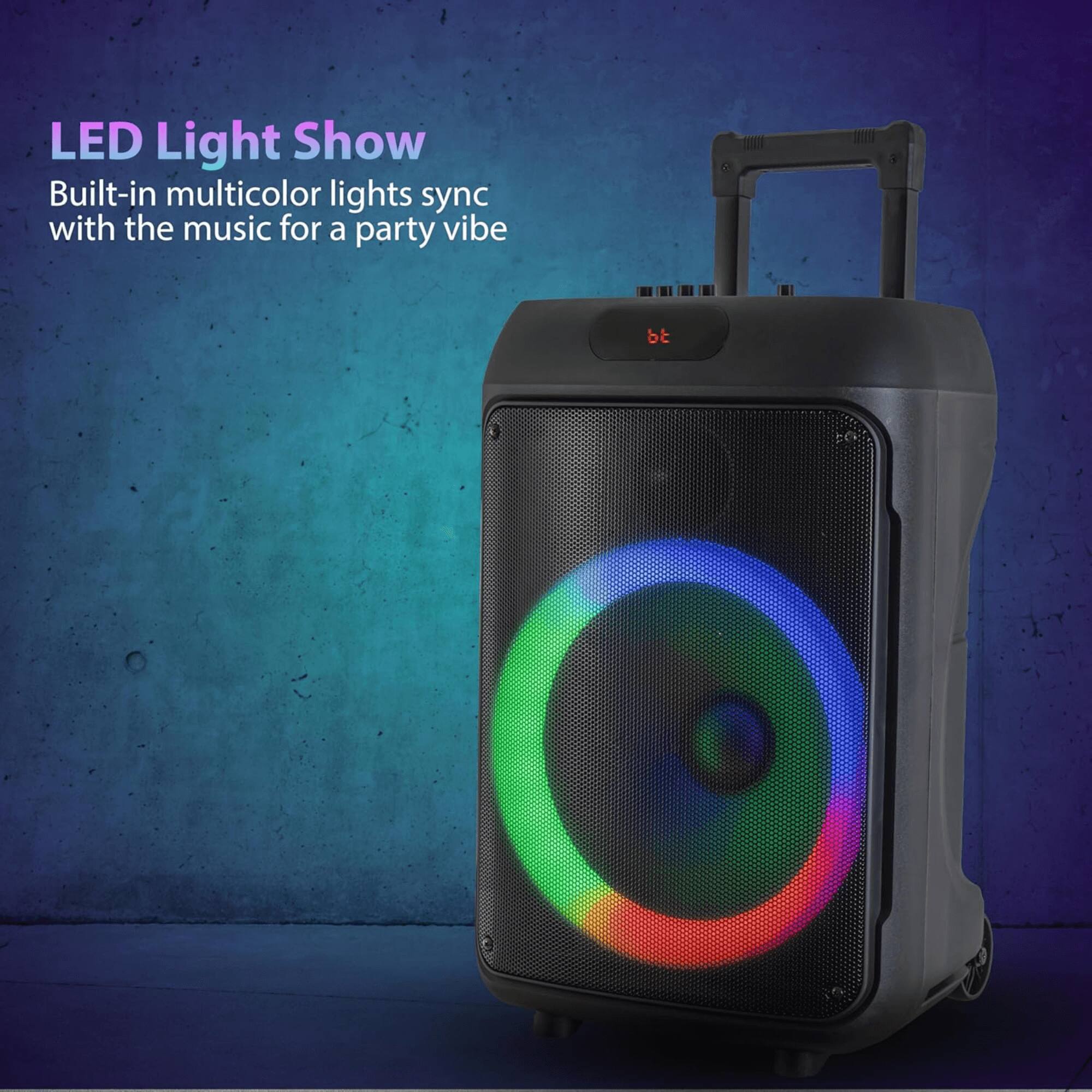 LED Light Show  
Built-in multicolor lights sync with the music for a party vibe