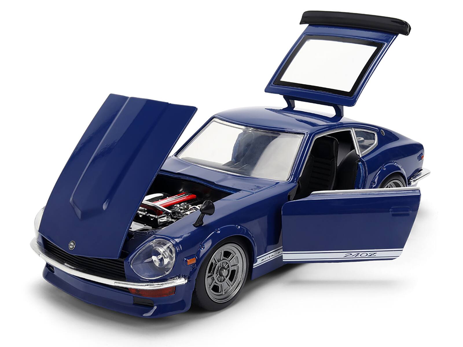 Angle. Jada - 1972 Datsun 240Z Blue with White Stripes "JDM Tuners" Series 1/24 Diecast Model Car by Jada - Blue with White.