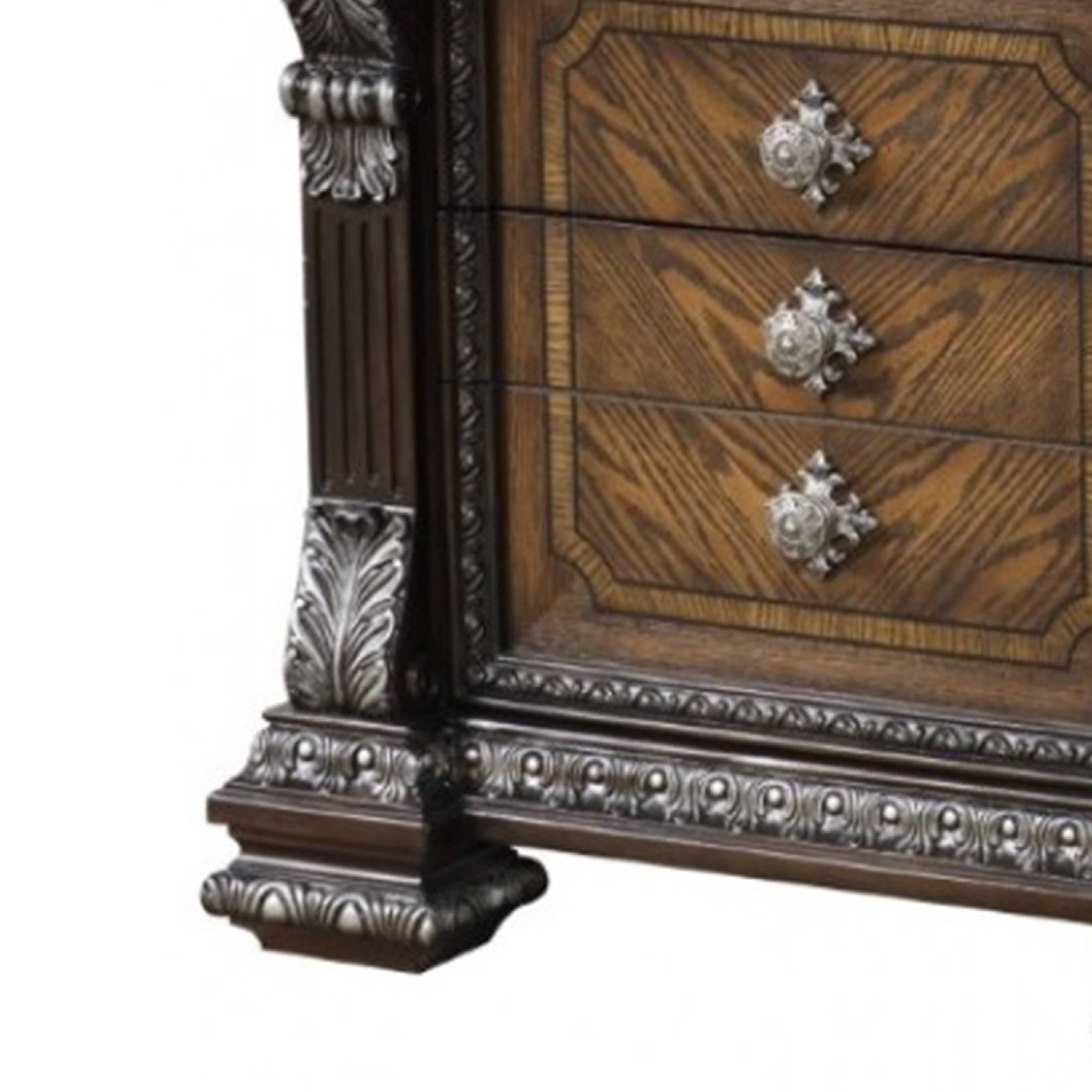 Alt View 3. Manhattan Lane - Naddy Nightstand, Hidden Drawer USB A-C, 30 Inch - Espresso Brown, Silver.