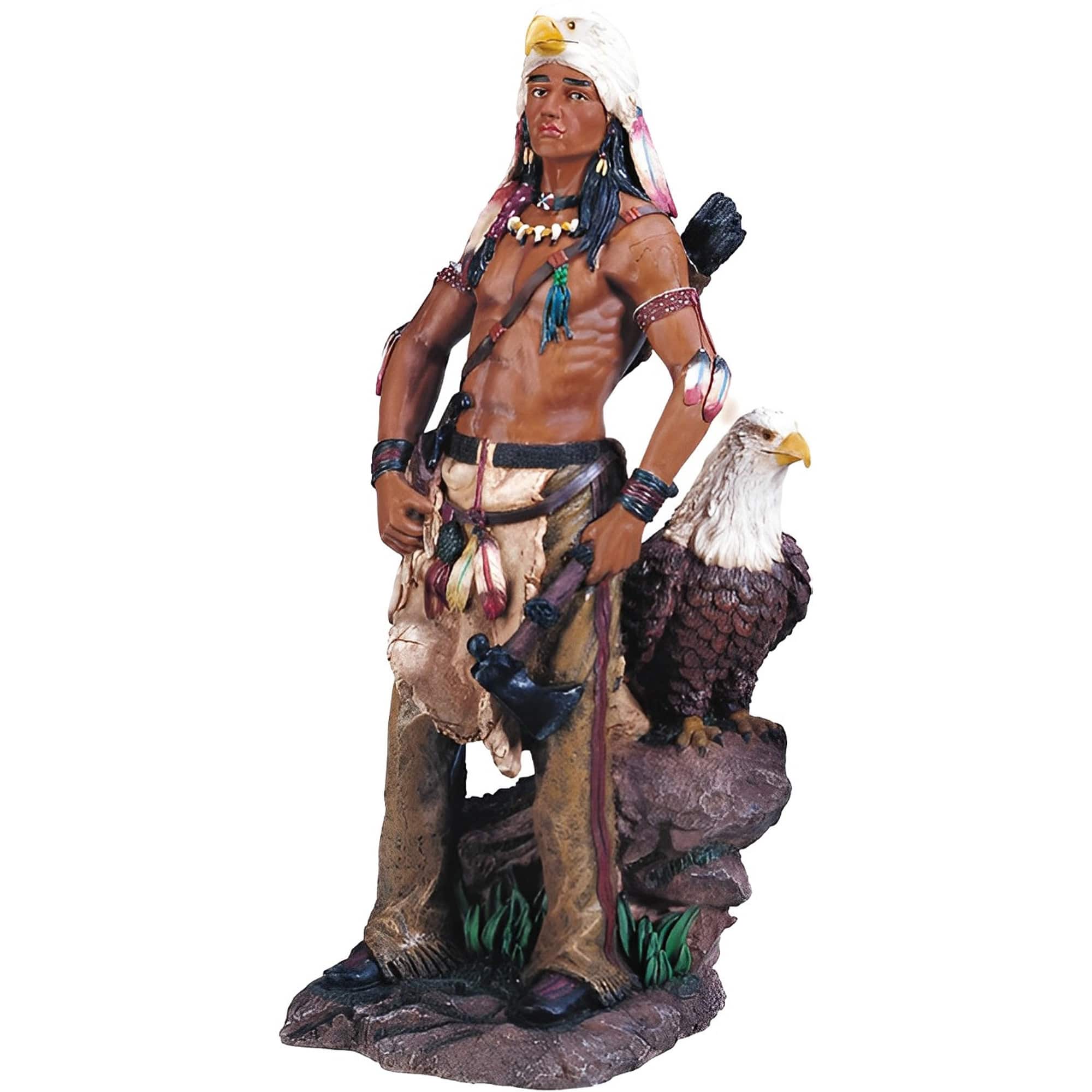 FC Design - 17"H Native American Warrior with Eagle Figurine Statue Desk Tabletop Home Decor Gift - Multi-Color