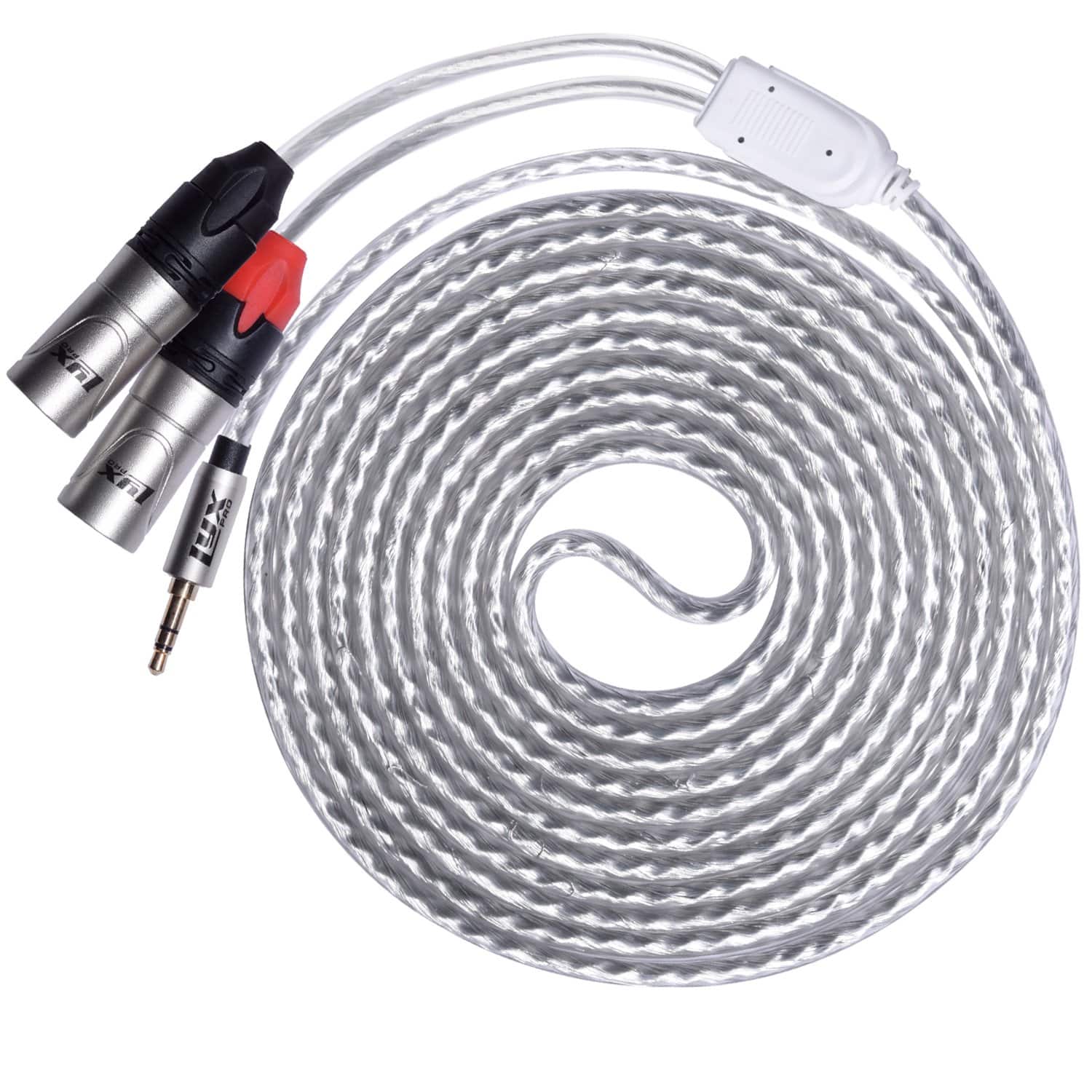 Front. Lyxpro - 3.5mm TRS to Dual XLR Male Audio Cable, Y- Audio Splitter Adapter Cable - 10 Feet - White.