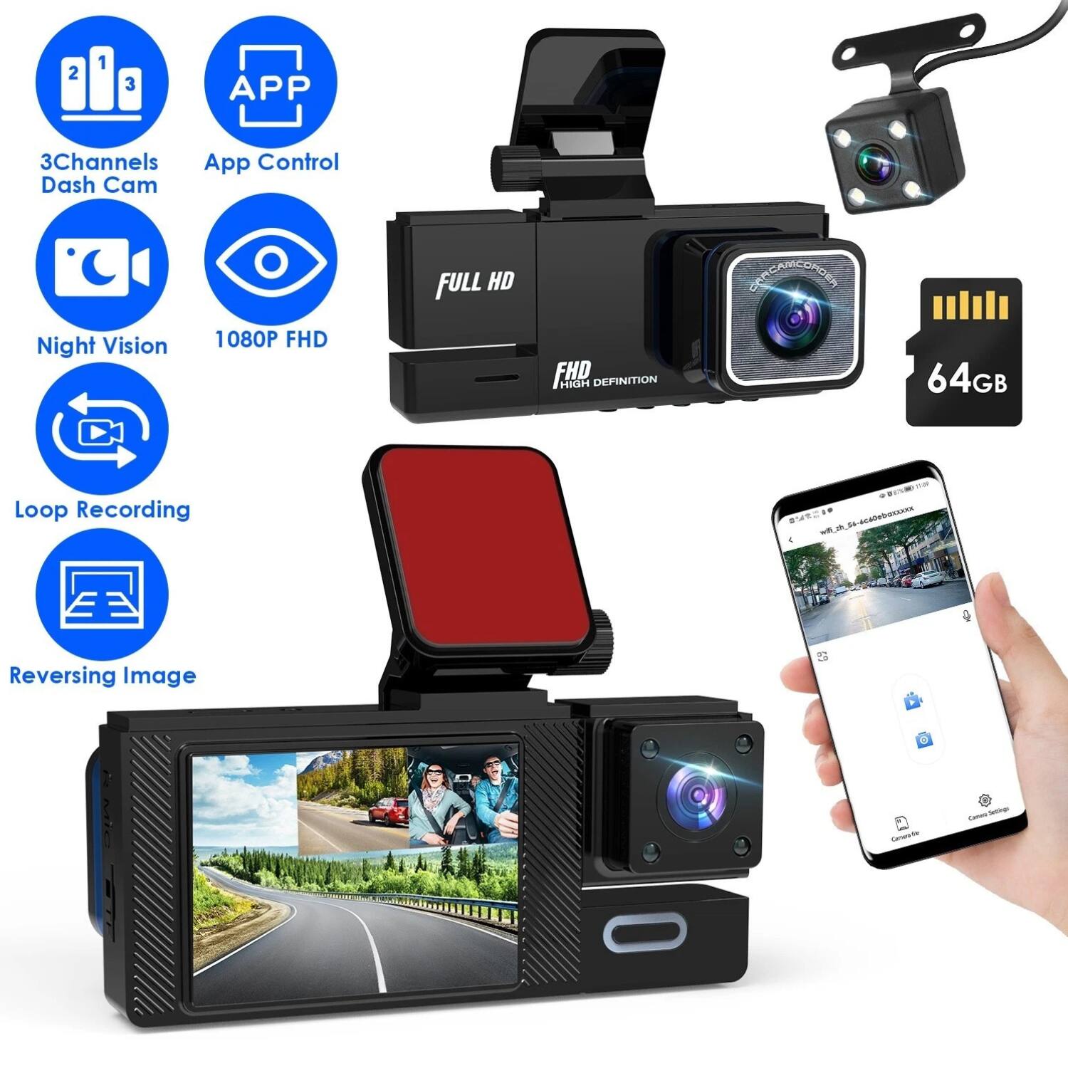 - 3 Channels Dash Cam
- App Control
- Night Vision
- 1080P FHD
- Loop Recording
- Reversing Image
- FULL HD
- FHD HIGH DEFINITION
- 64GB
- www.Jk.t-ecadeboccm