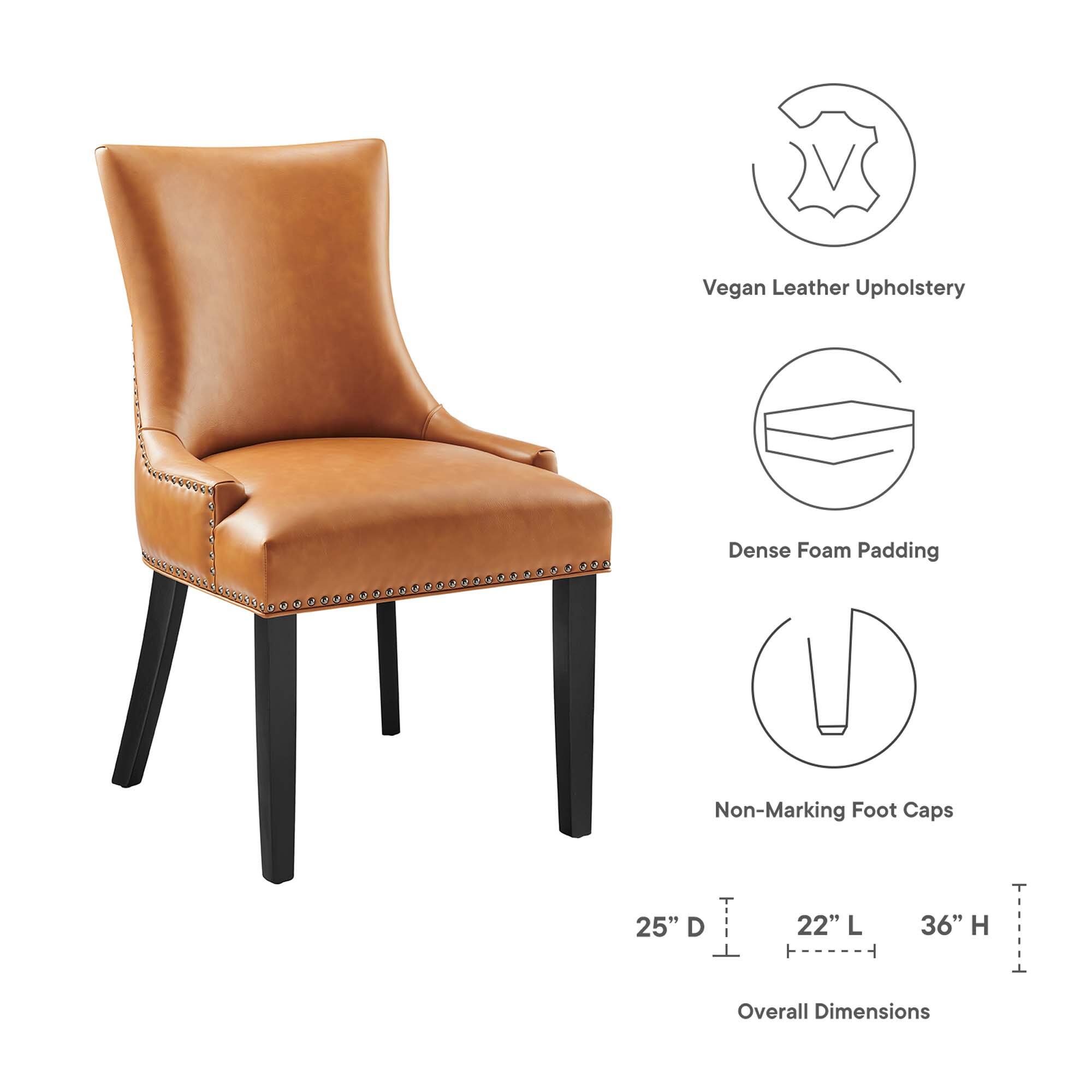 Vegan Leather Upholstery  
Dense Foam Padding  
Non-Marking Foot Caps  

25" D x 22" L x 36" H  
Overall Dimensions