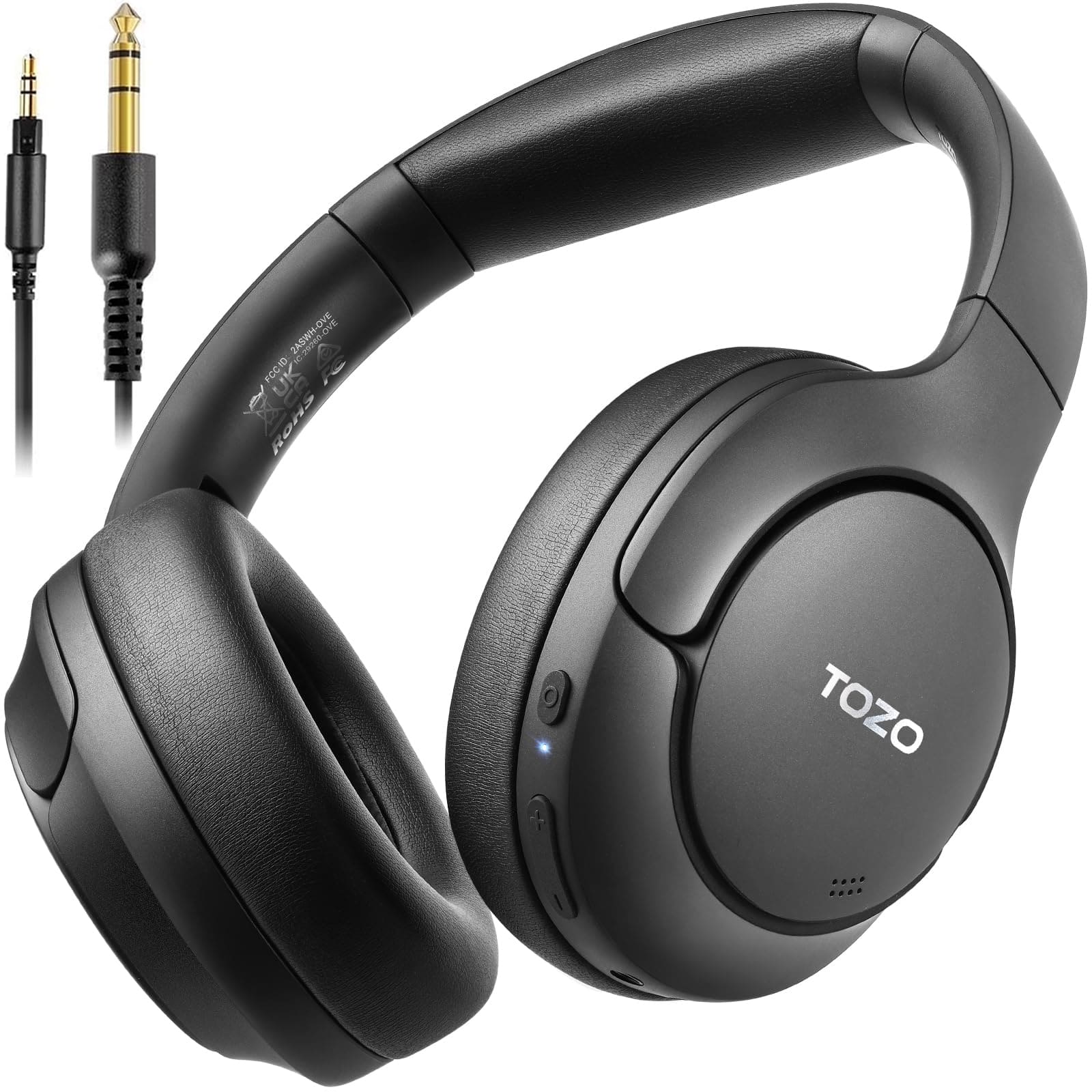 TOZO - HT2 Wire/Wireless Hybrid Noise Cancel Over Ear Bluetooth Headphone, 60H, Hi-Res Audio, APP-32EQ, Foldable Comfort Earcup - Black
