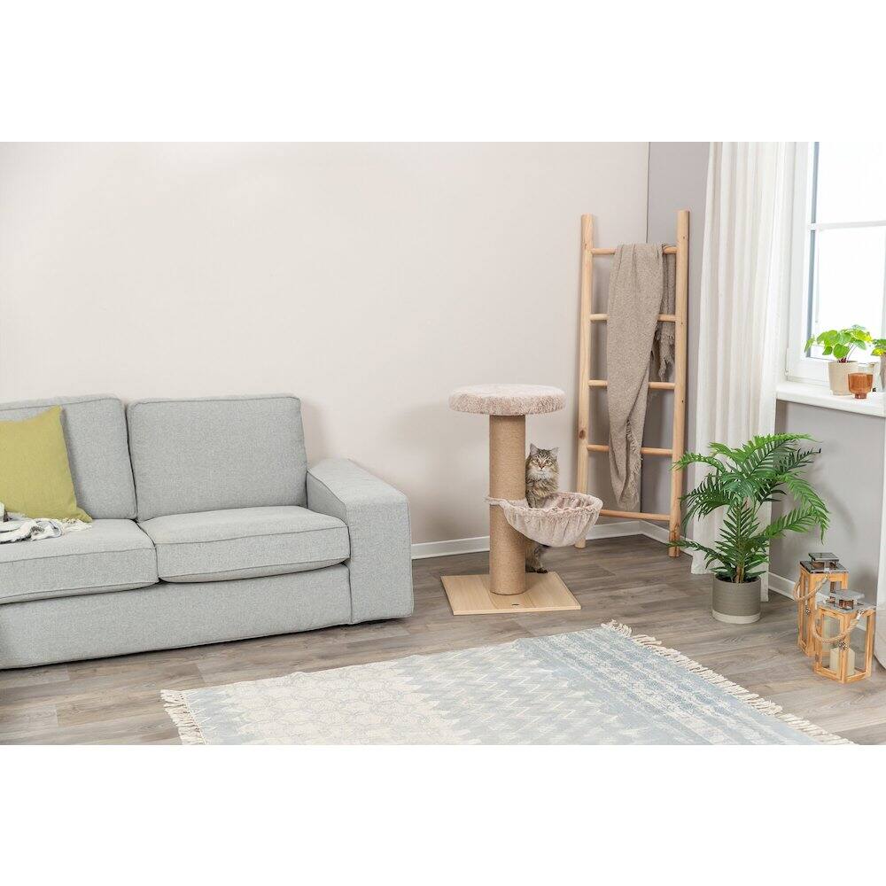 Left. TRIXIE - Mauricio Sisal & Plush 33" Cat Tree with Sisal Scratching Post, Perch & Hammock - Beige.