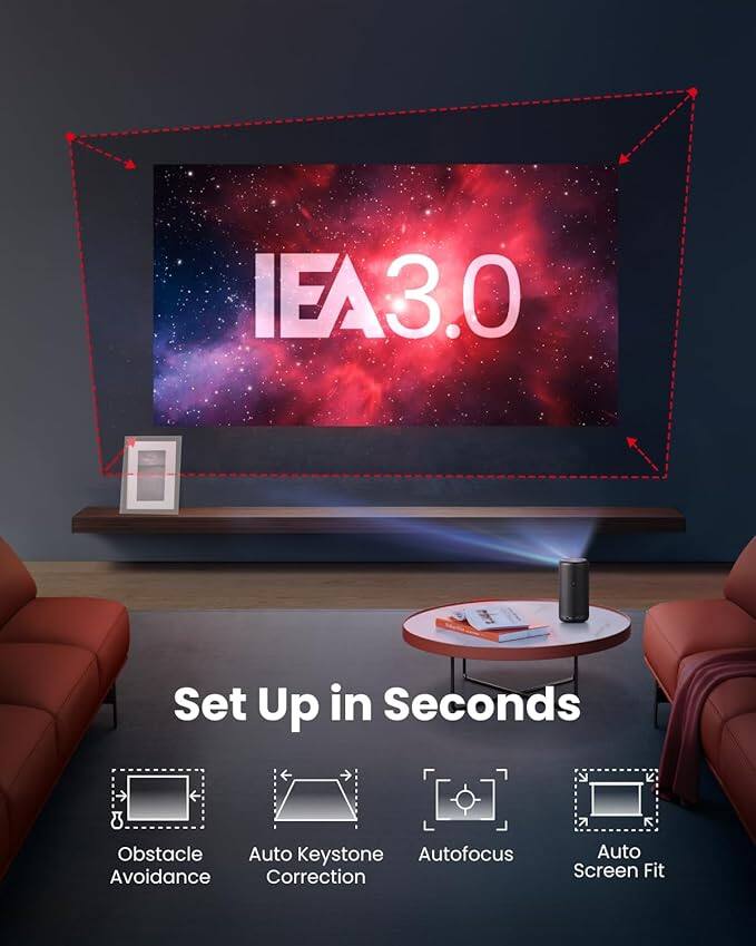 IEA3.0 Set Up in Seconds  
8 Obstacle Auto Keystone Autofocus Avoidance Correction Auto Screen Fit