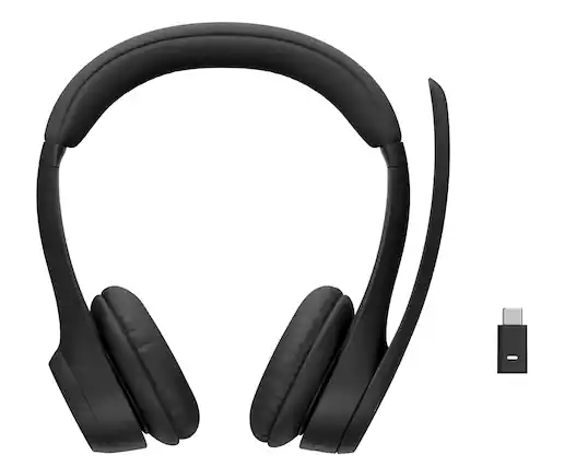 Front. Logitech - Zone 305 Wireless Noise Cancelling Over-the-Ear Headset Teams Version with Receiver - Black.