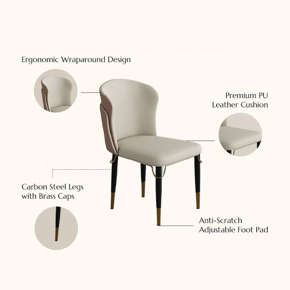 Ergonomic Wraparound Design  
Premium PU Leather Cushion  
Carbon Steel Legs with Brass Caps  
Anti-Scratch Adjustable Foot Pad
