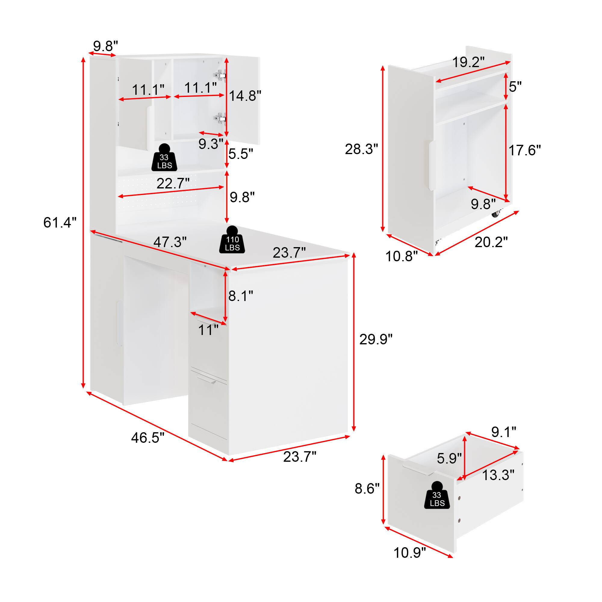 9.8" 19.2" 11.1" 11.1" 14.8" 5" 61.4" 9.3" 33 5.5" LBS 22.7" 9.8" 47.3" 110 LBS 23.7" 28.3" 10.8" 17.6" 9.8" 20.2" 8.1" 11" 29.9" 46.5" 23.7" 8.6" 5.9" 33 LBS 9.1" 13.3" 10.9"