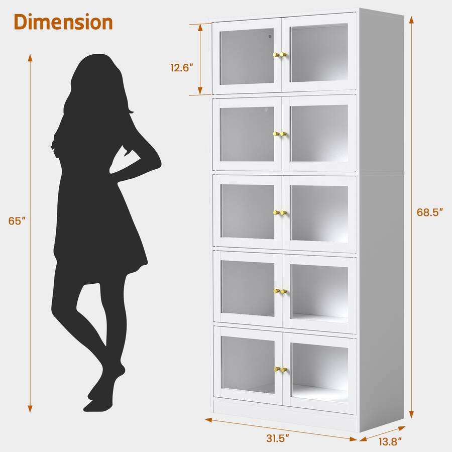 Skyzoo Display Cabinet with RGB LED Lights & Tempered Glass Doors, 5 ...