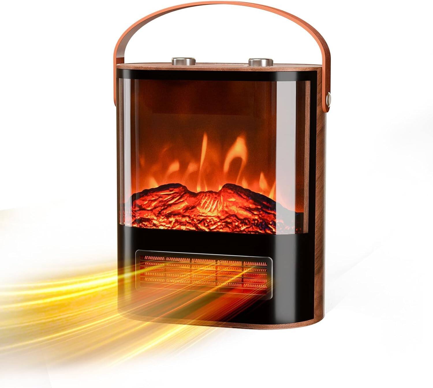 Front. Winado - Portable Electric Fireplace Heater for Indoor Use, 1500W Space Heater Fireplace with Realistic 3D Flame Overheat Protect - Walnut.