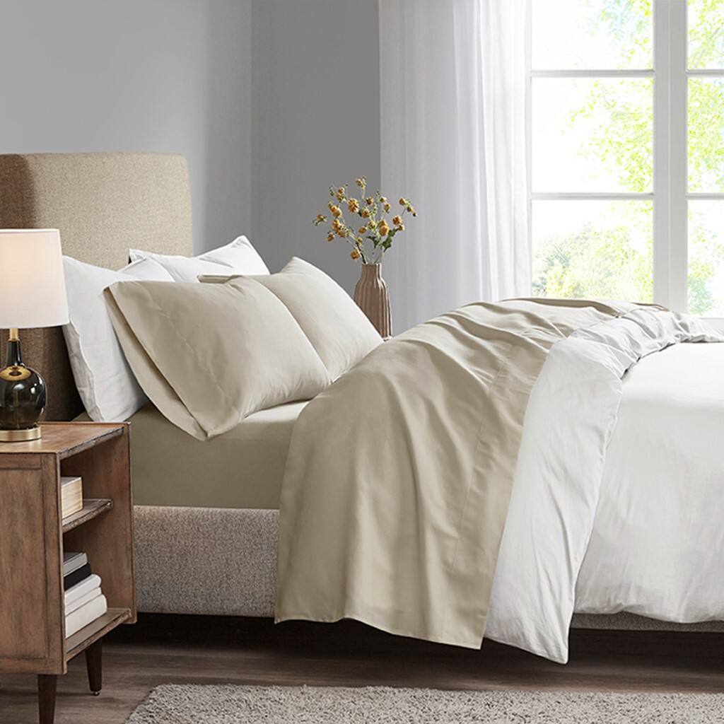 Alt View 1. Gracie Mills - Gracie Mills Hugo Deep Pocket Brushed Microfiber Sheet Set with 3M Moisture Wicking - Khaki.