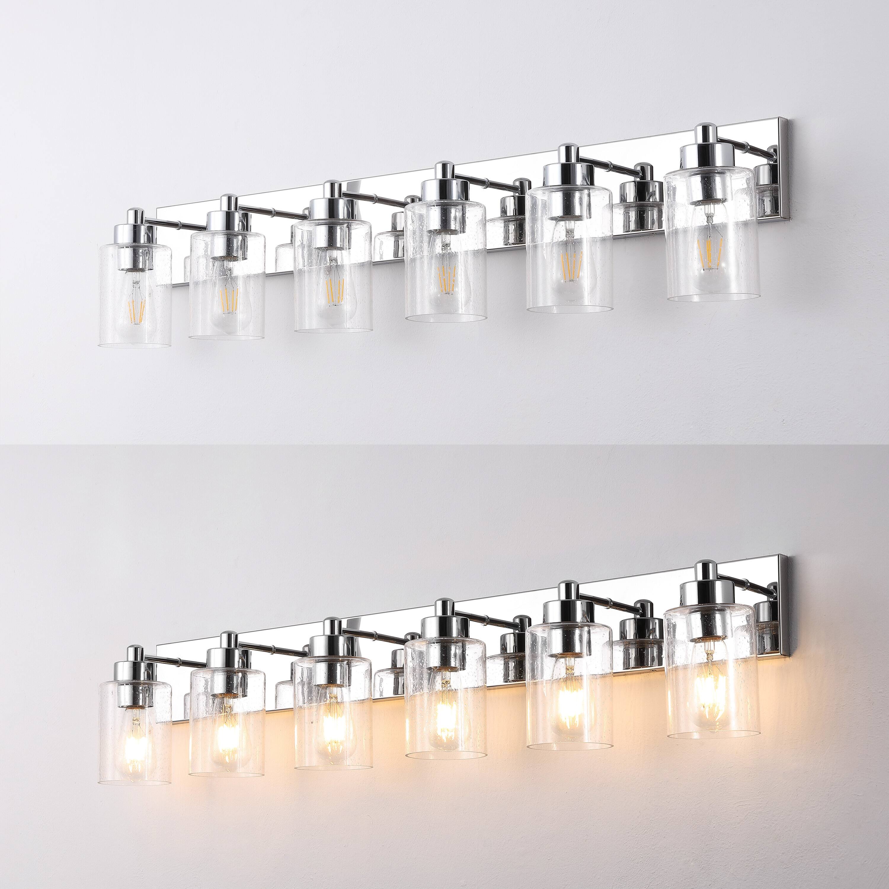 Alt View 4. Jonathan Y - Irving 40" 6-Light Seeded Glass/Iron Modern Contemporary LED Vanity Light, Chrome - Chrome/Clear.